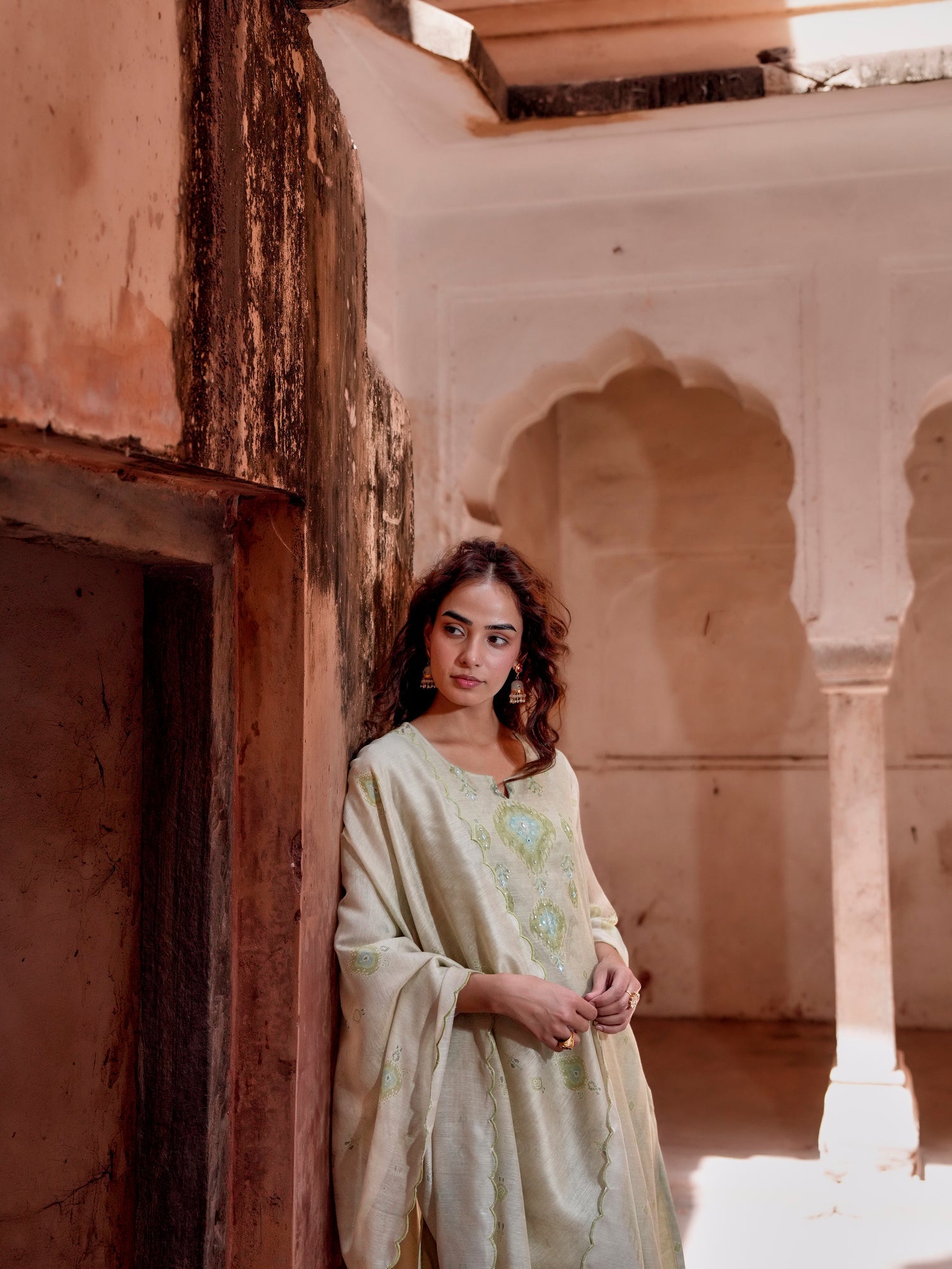 PISTA GREEN EMBROIDERED SUIT SET