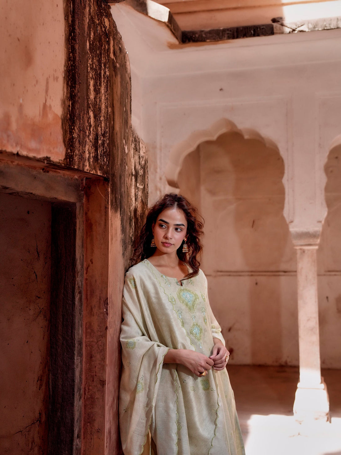 PISTA GREEN EMBROIDERED SUIT SET