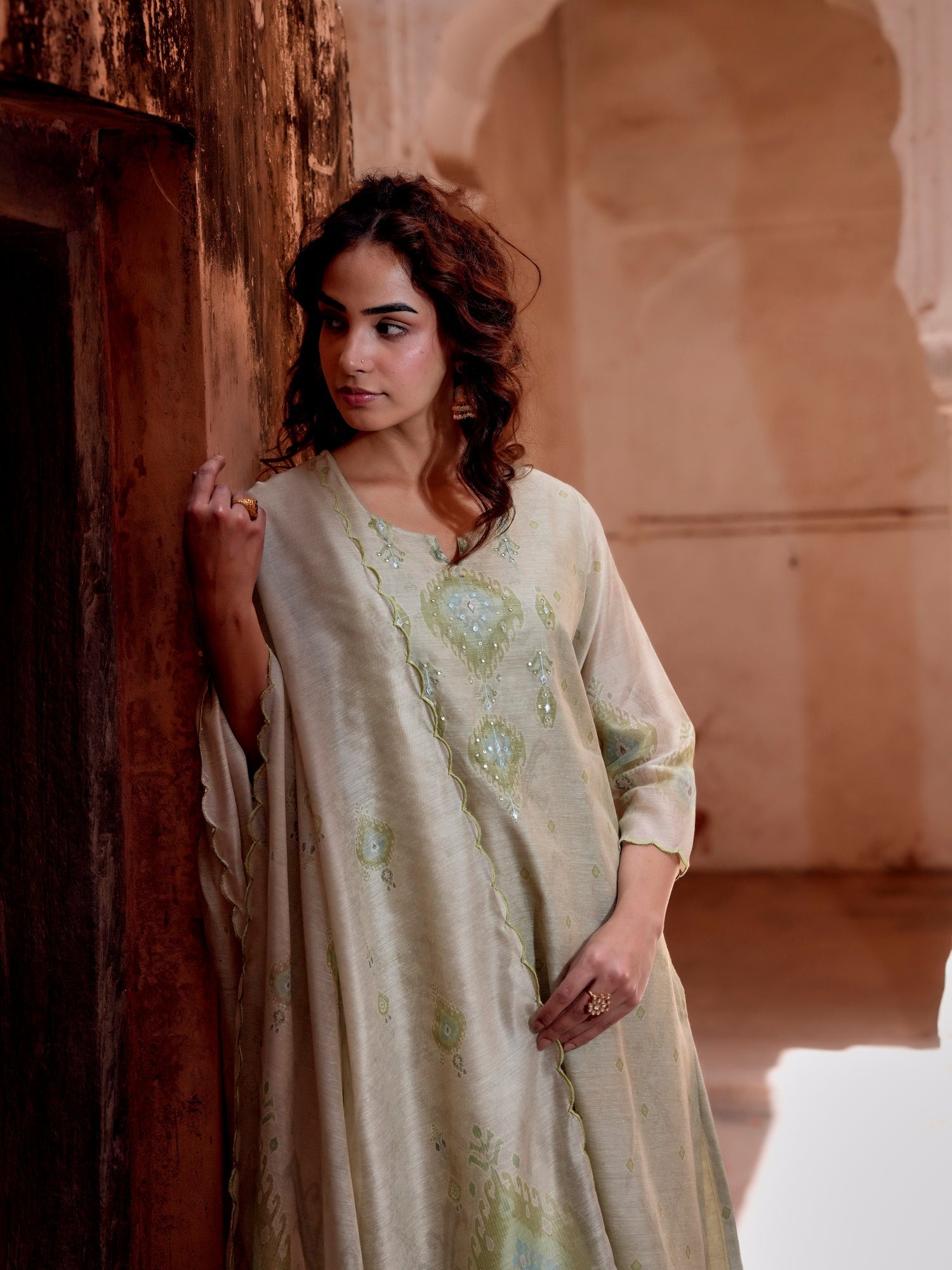 PISTA GREEN EMBROIDERED SUIT SET