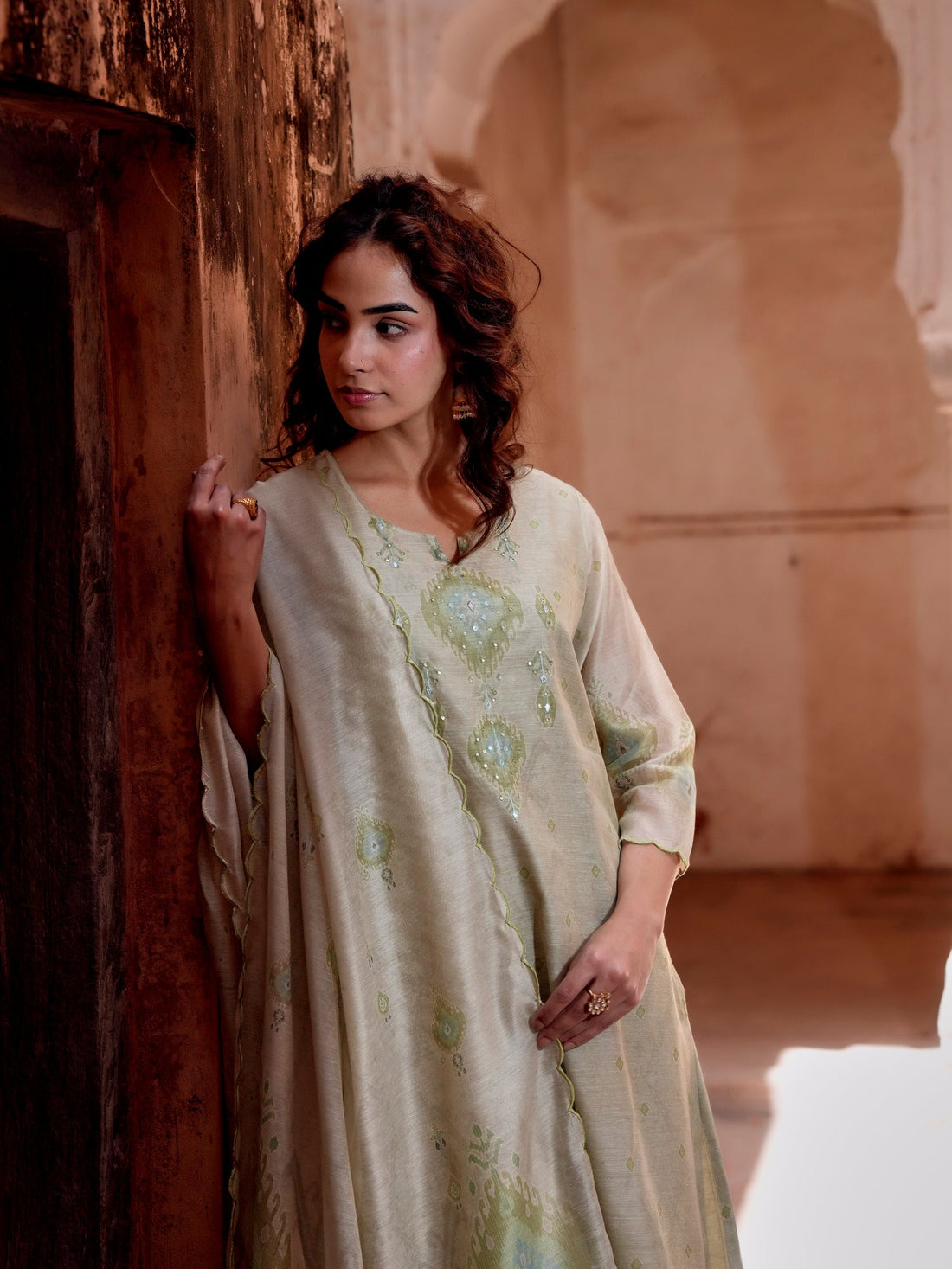 PISTA GREEN EMBROIDERED SUIT SET