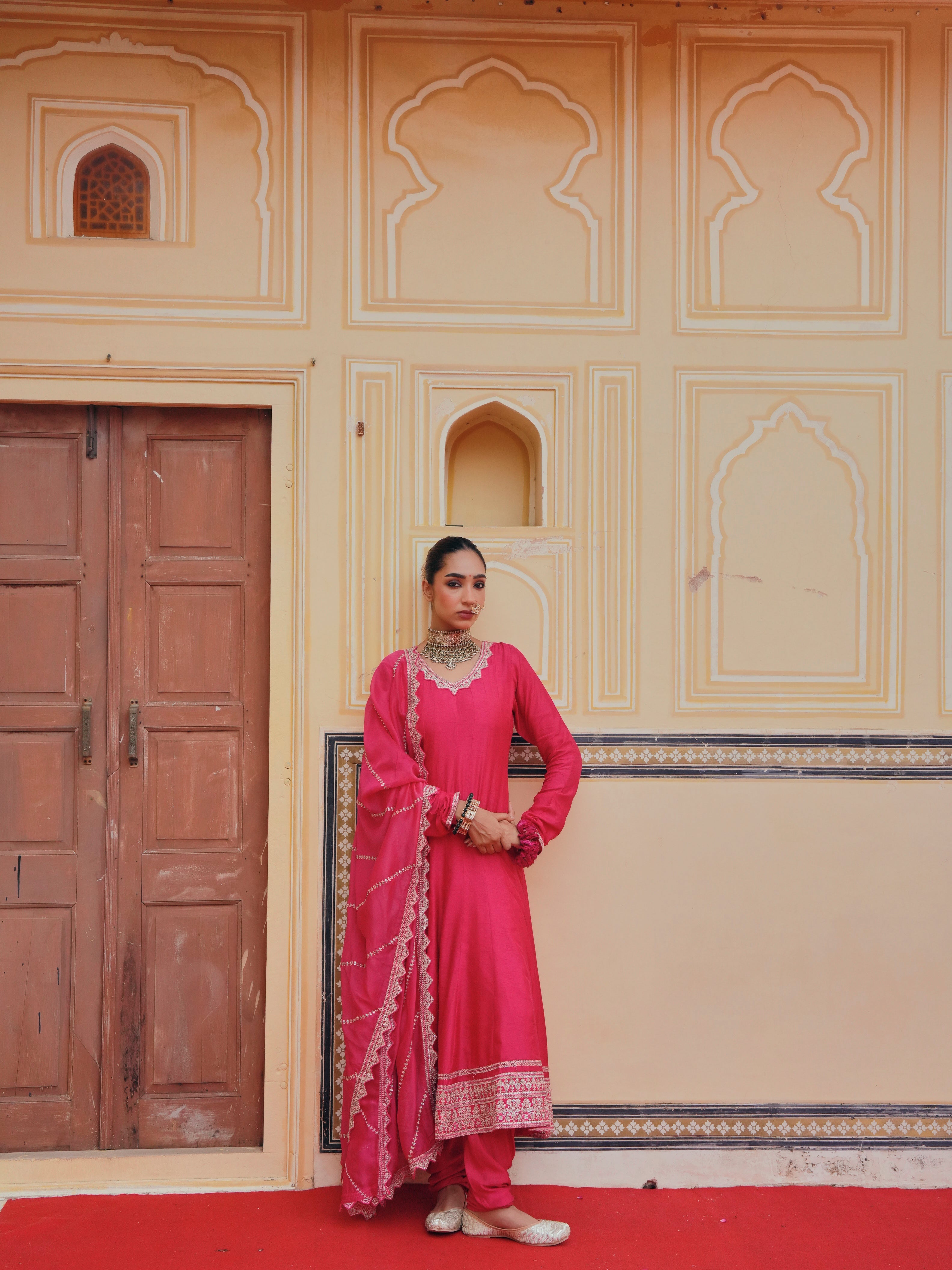 PINK DOLA SILK ANARKALI  SET