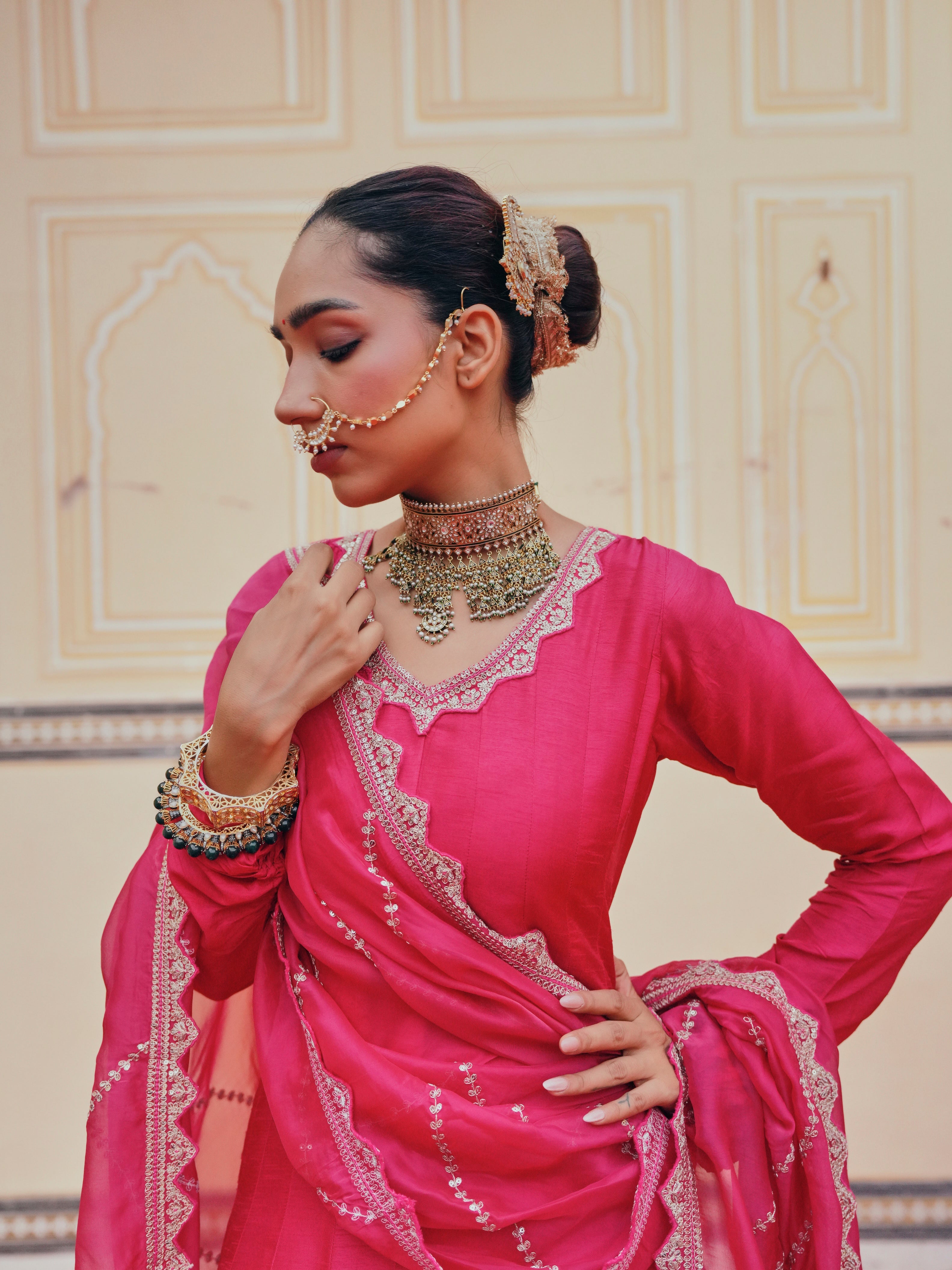 PINK DOLA SILK ANARKALI  SET
