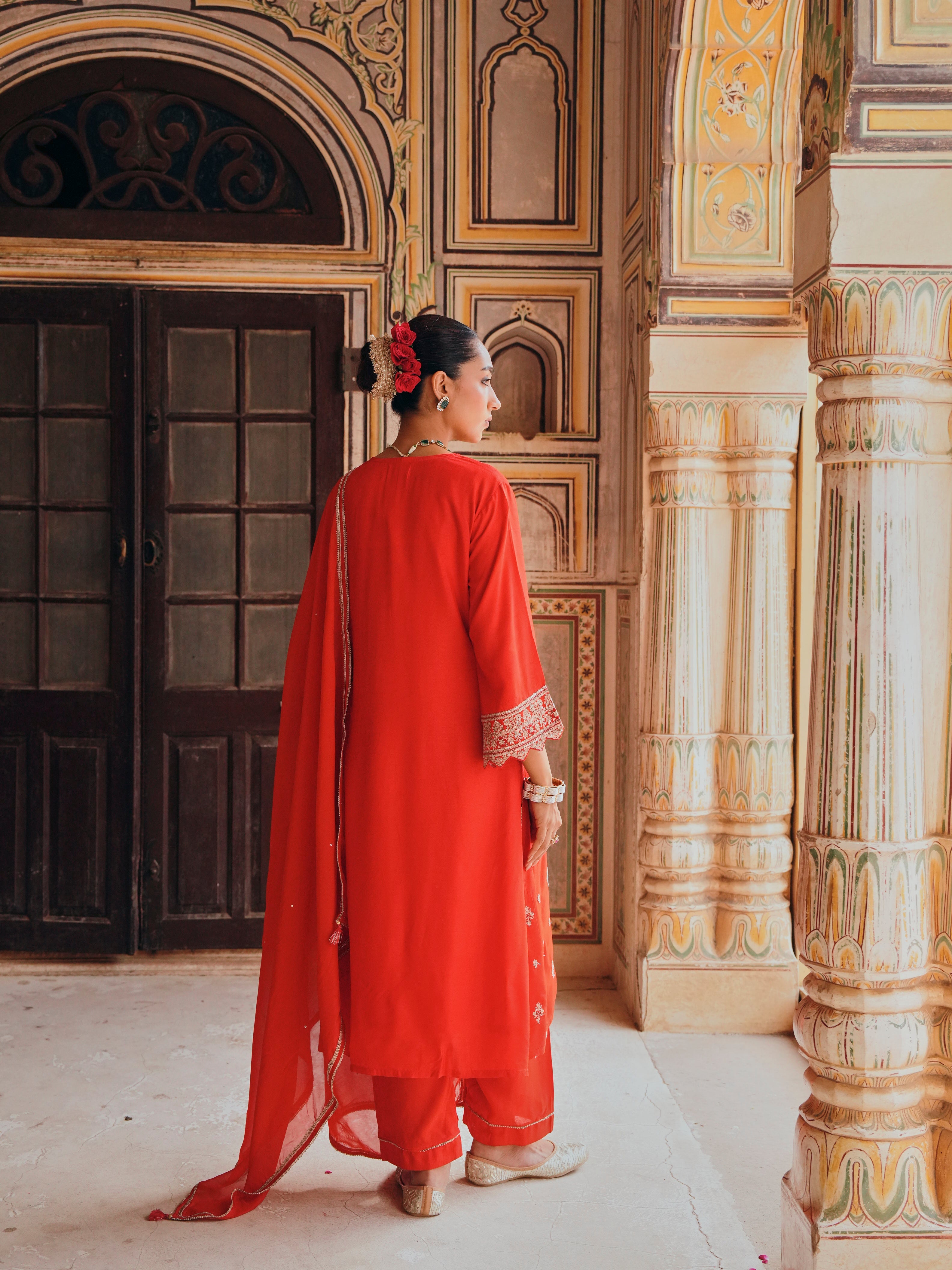 RED A-LINE KURTA SET