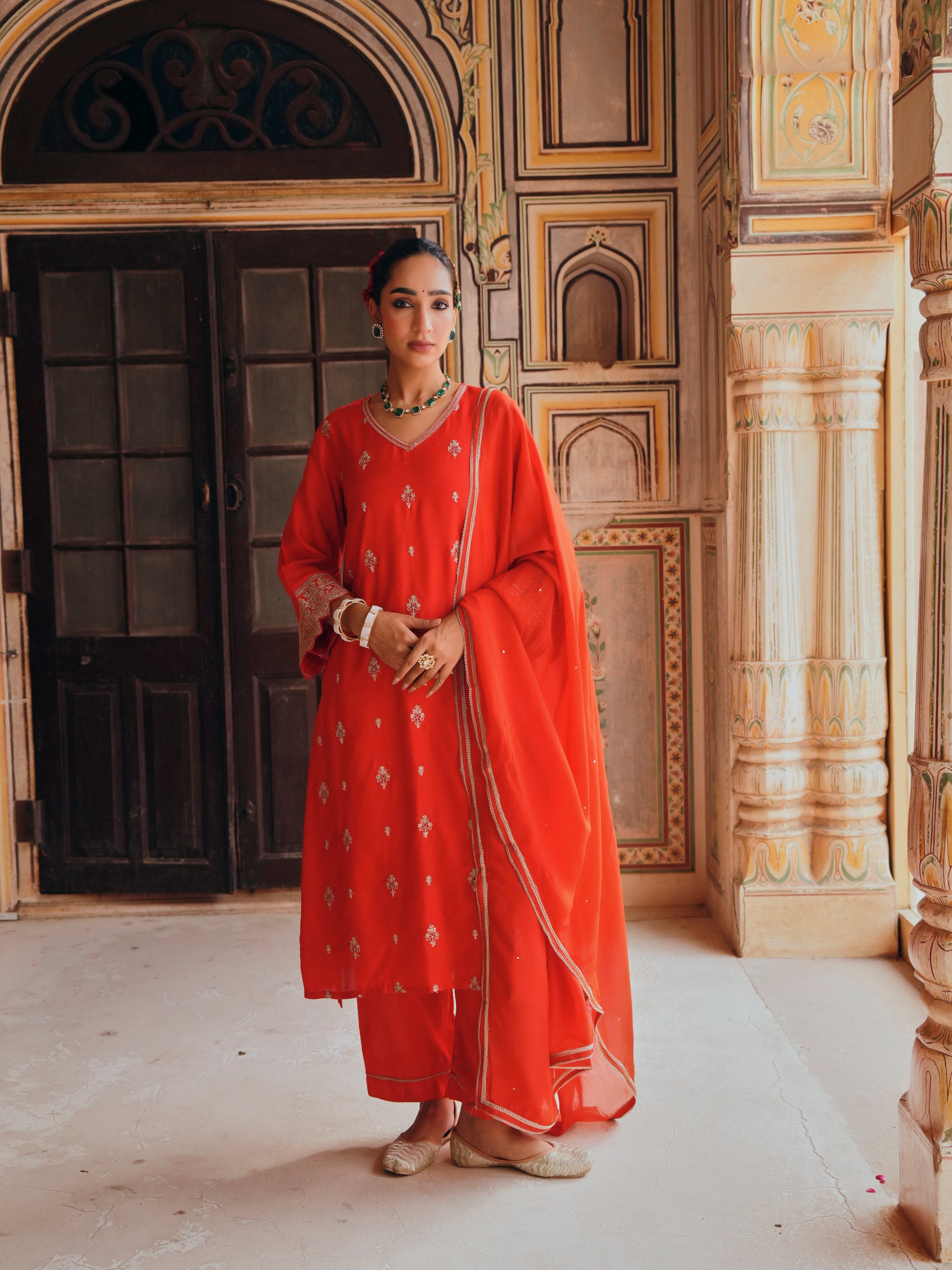 RED A-LINE KURTA SET