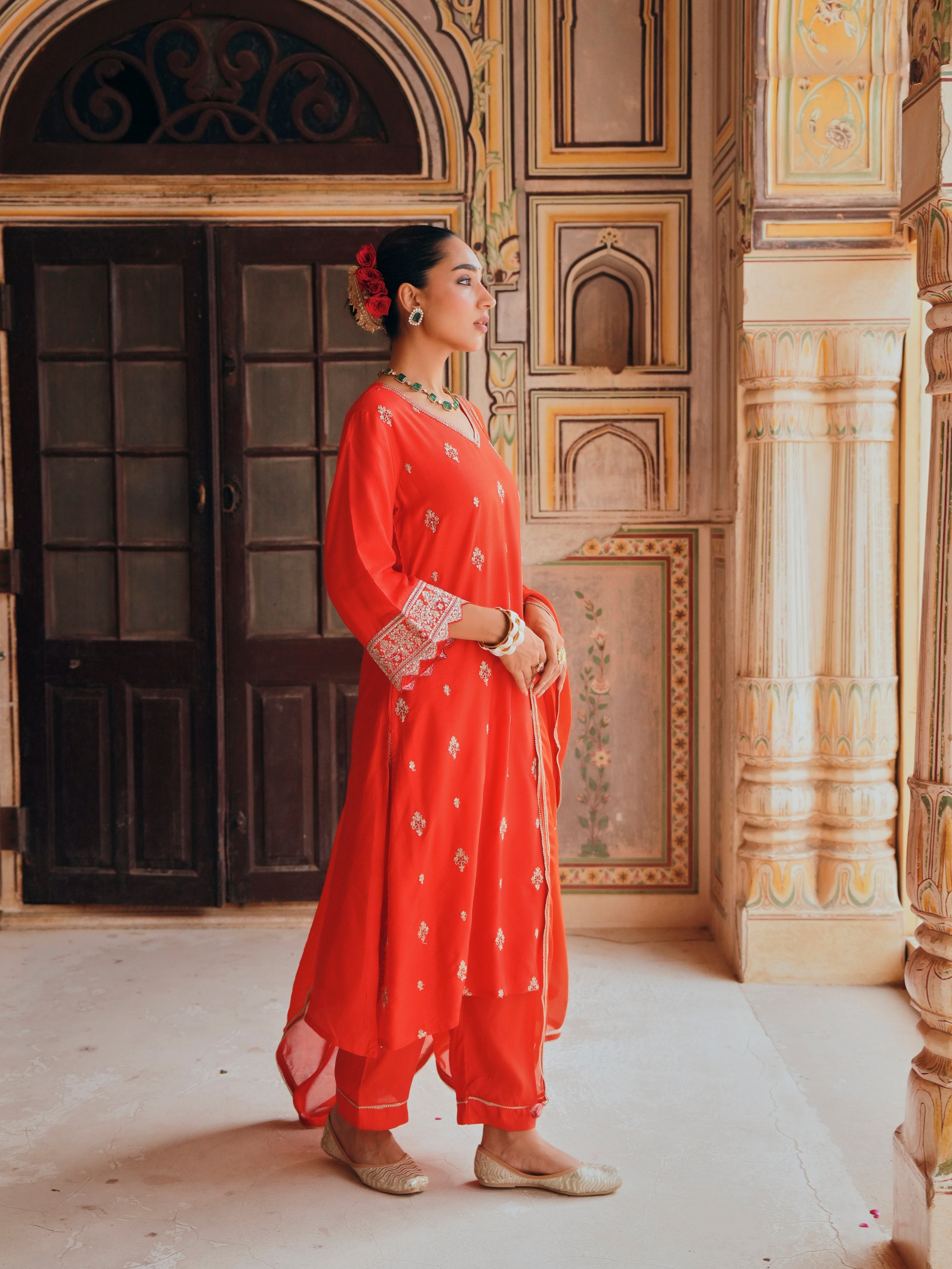 RED A-LINE KURTA SET