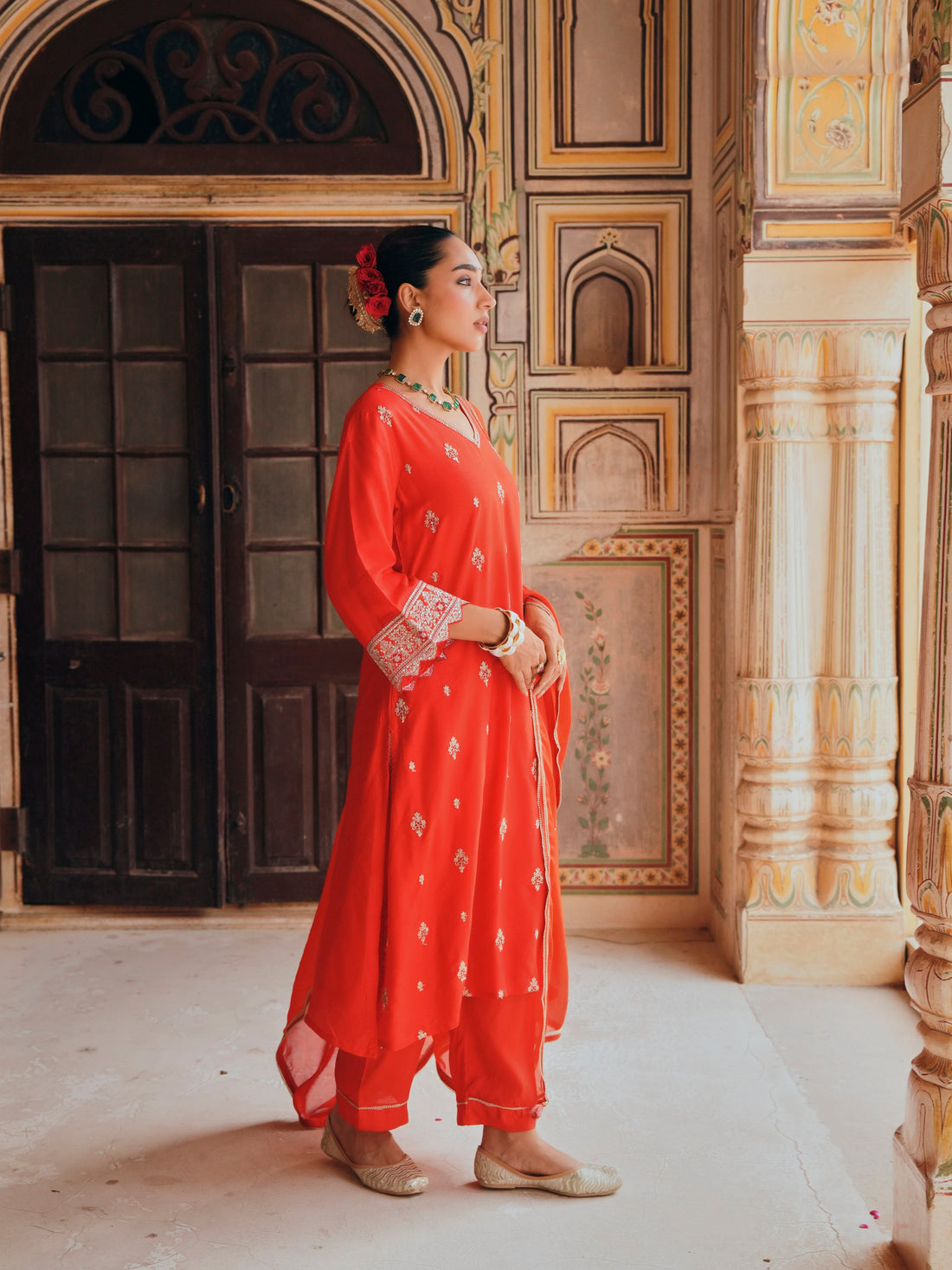 RED A-LINE KURTA SET