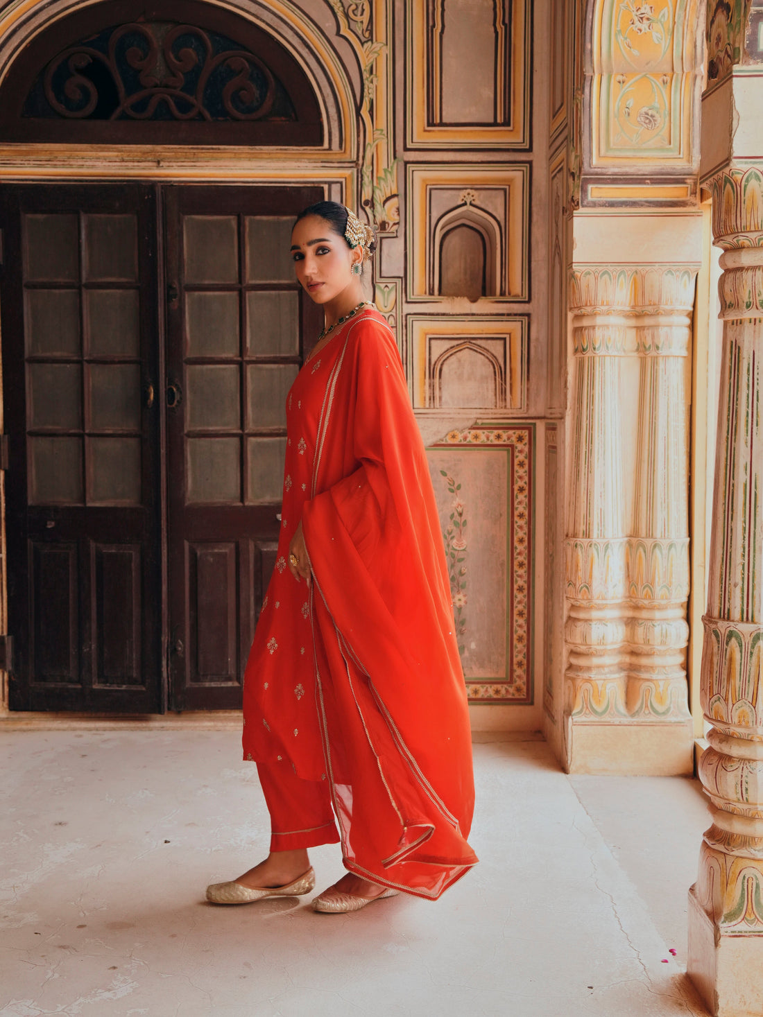 RED A-LINE KURTA SET