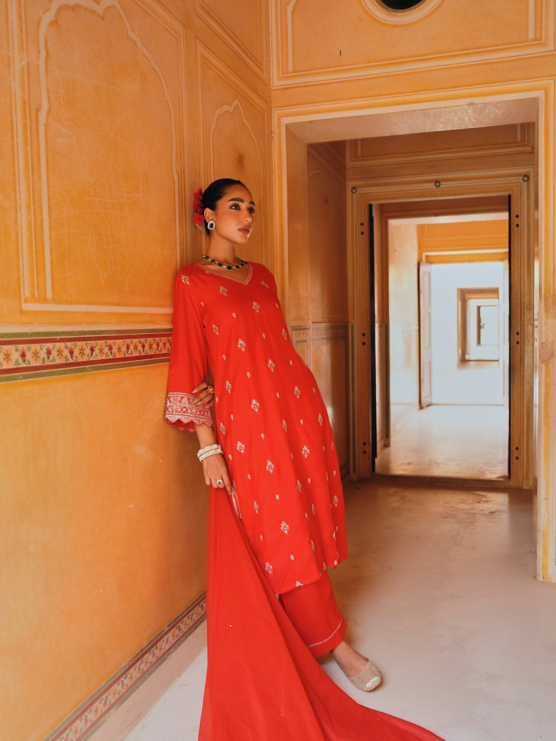 RED A-LINE KURTA SET