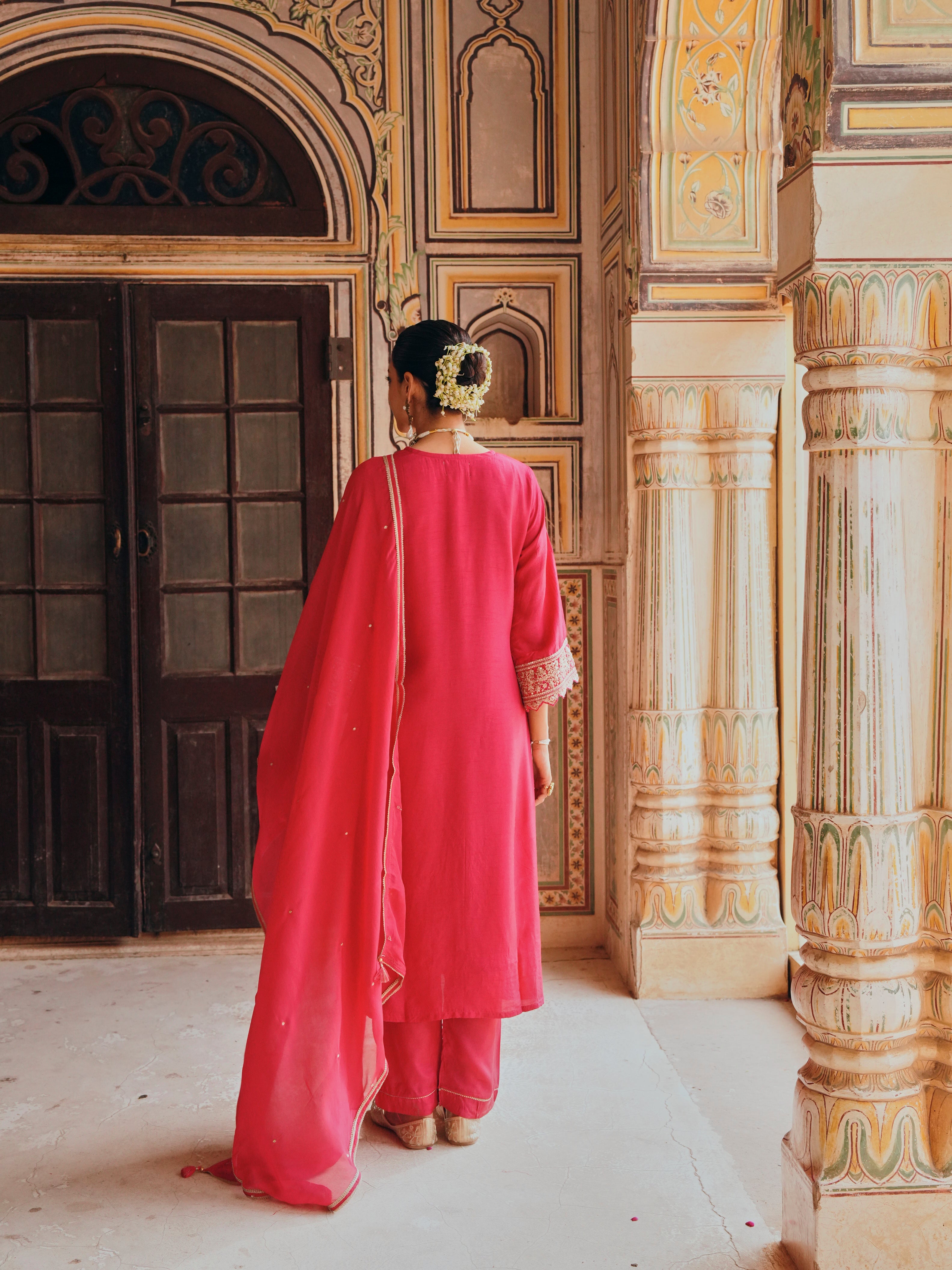 PINK A-LINE KURTA SET
