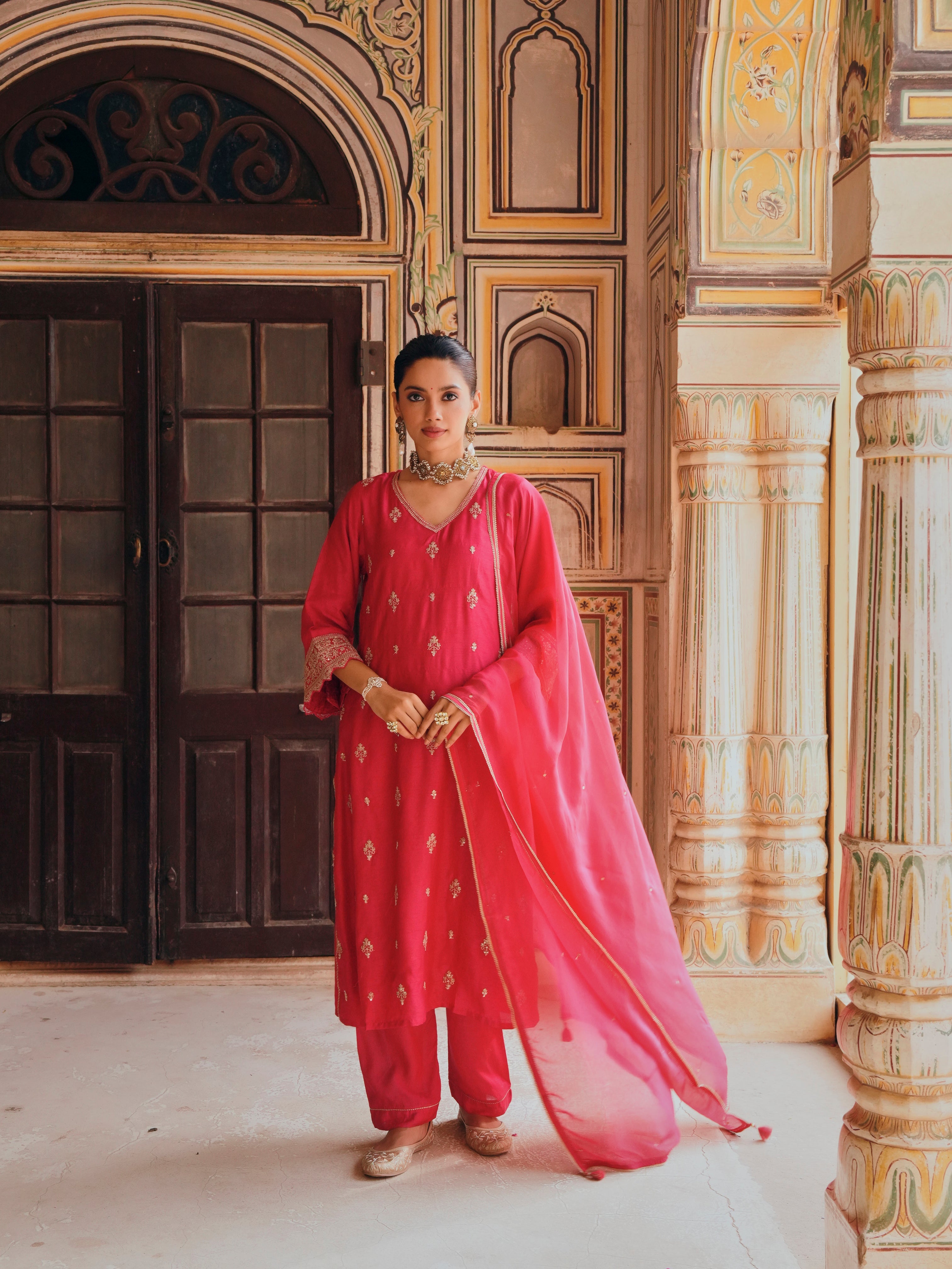 PINK A-LINE KURTA SET