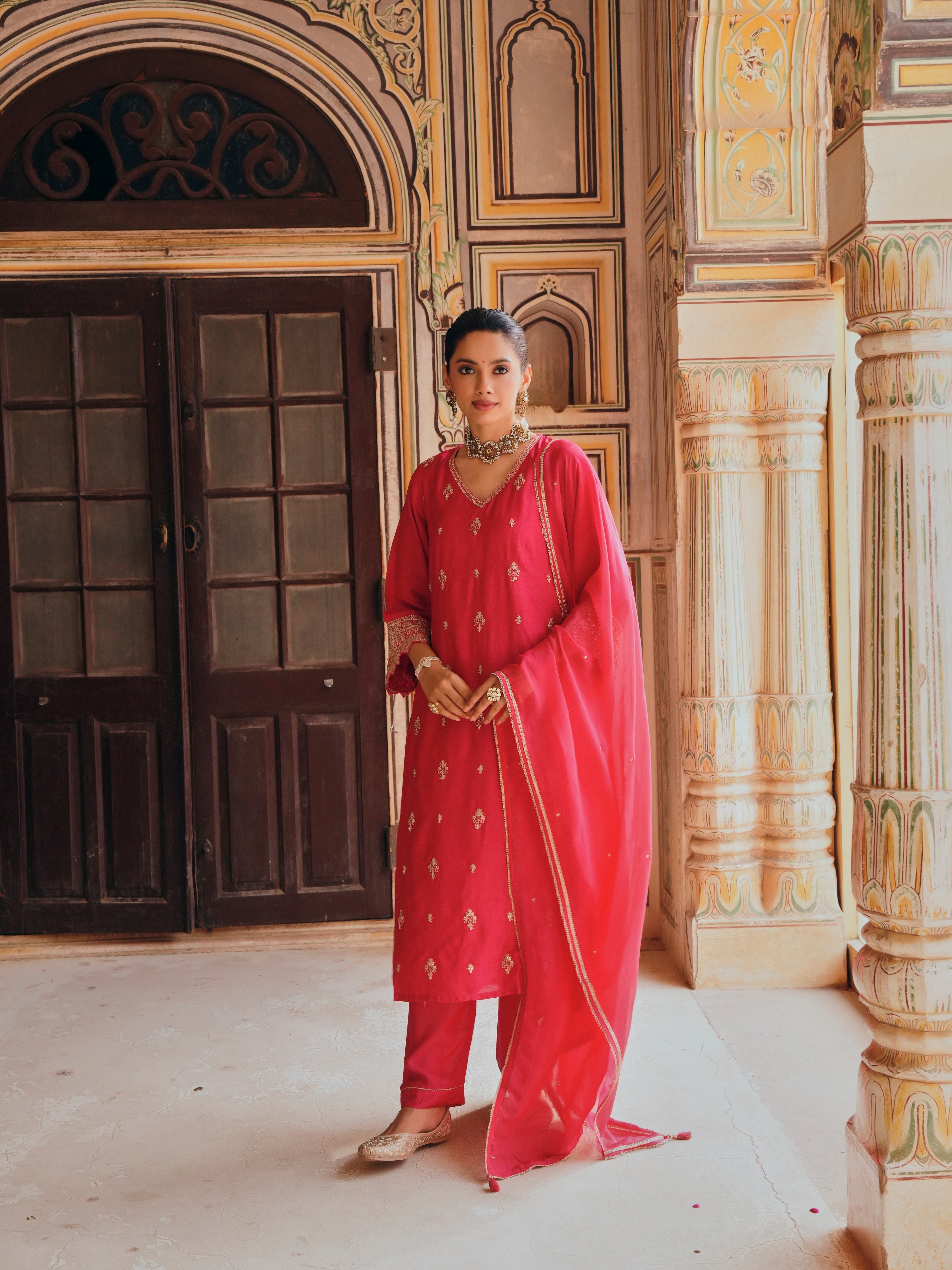 PINK A-LINE KURTA SET