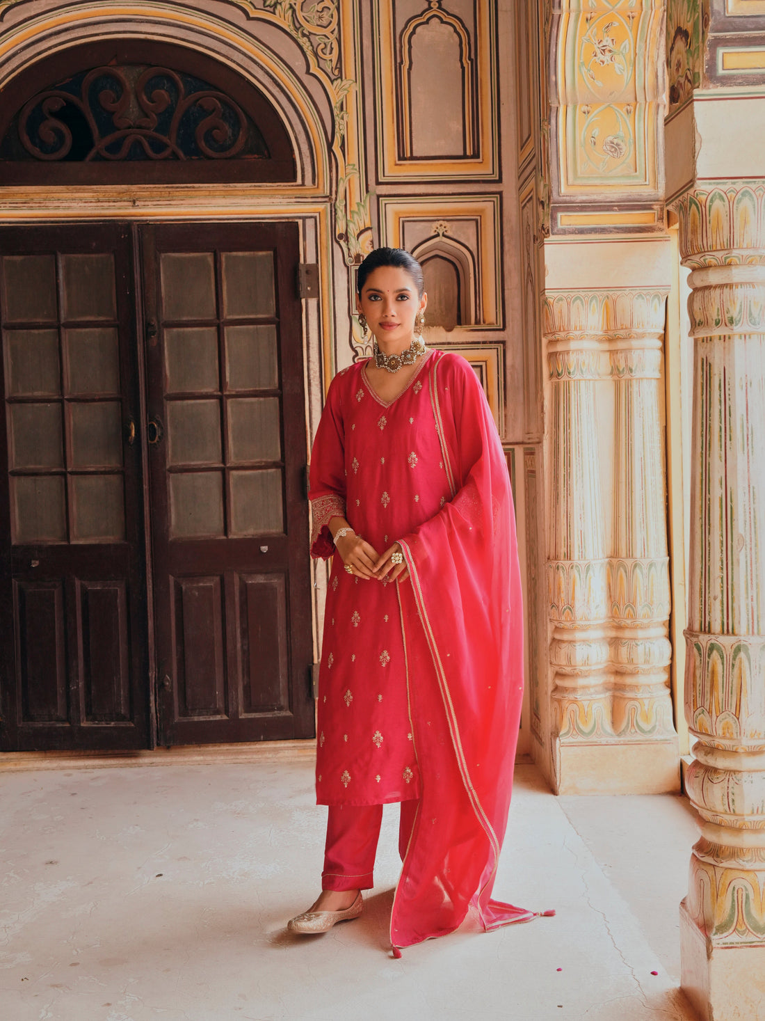 PINK A-LINE KURTA SET