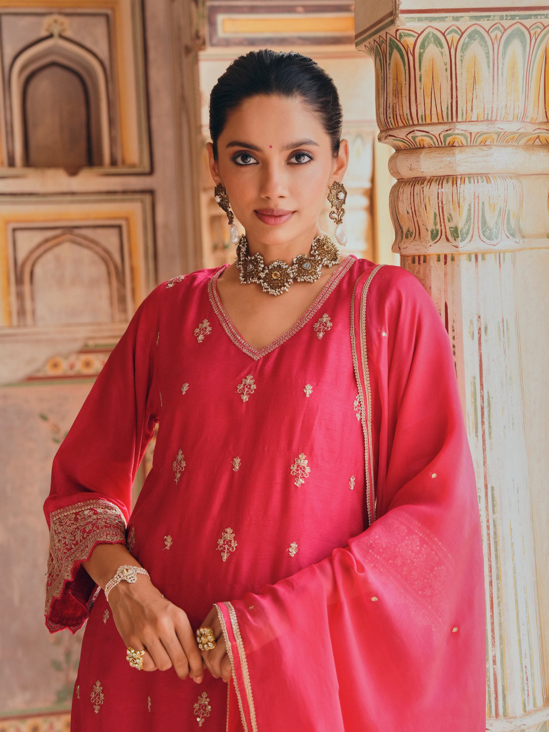 PINK A-LINE KURTA SET