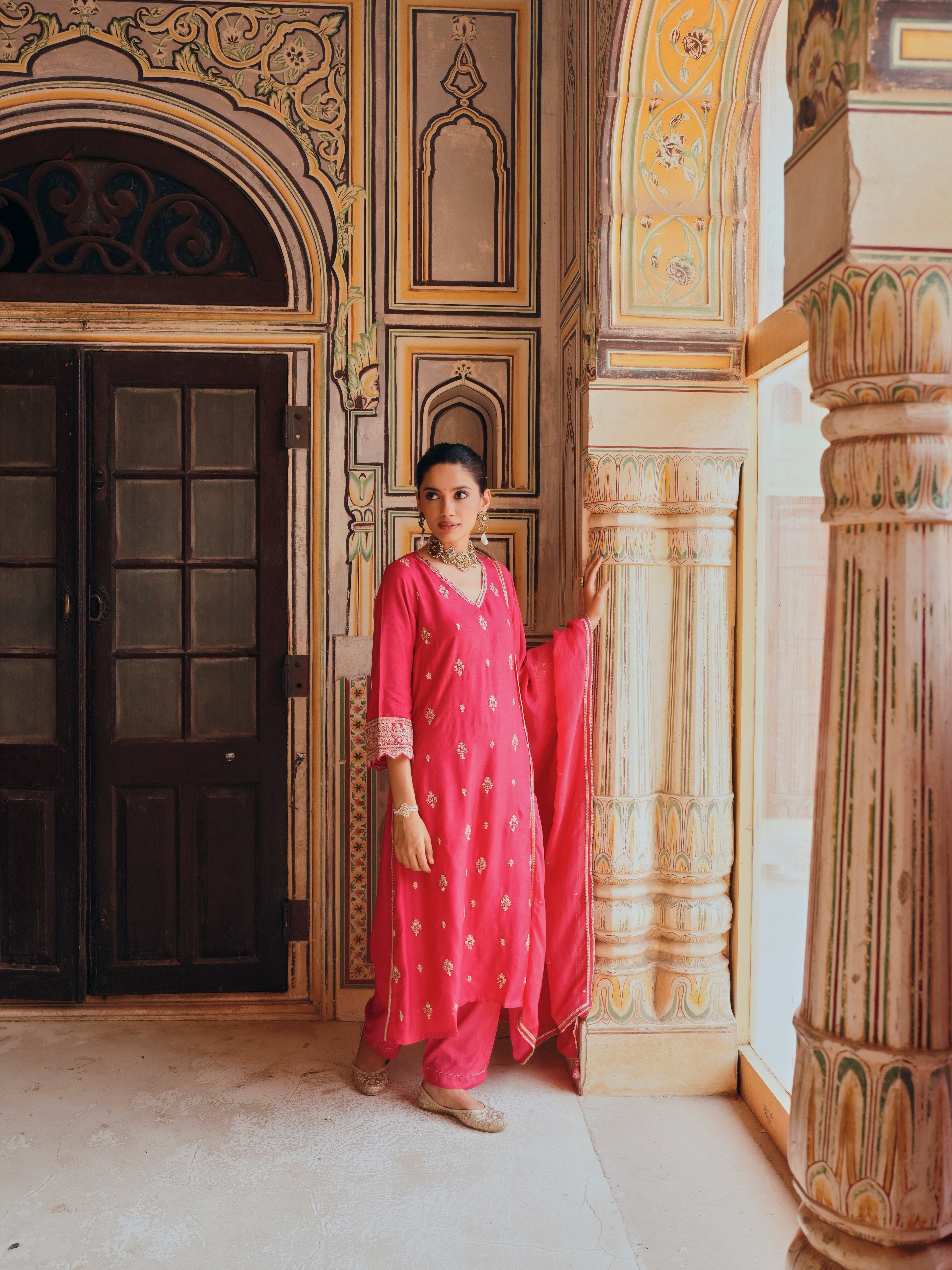 PINK A-LINE KURTA SET