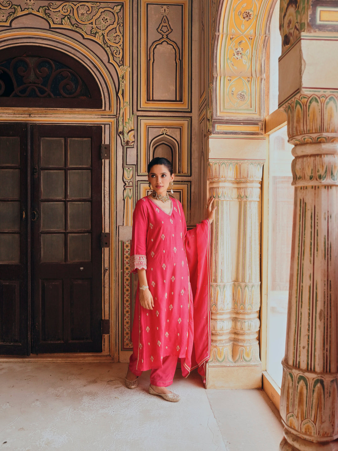 PINK A-LINE KURTA SET