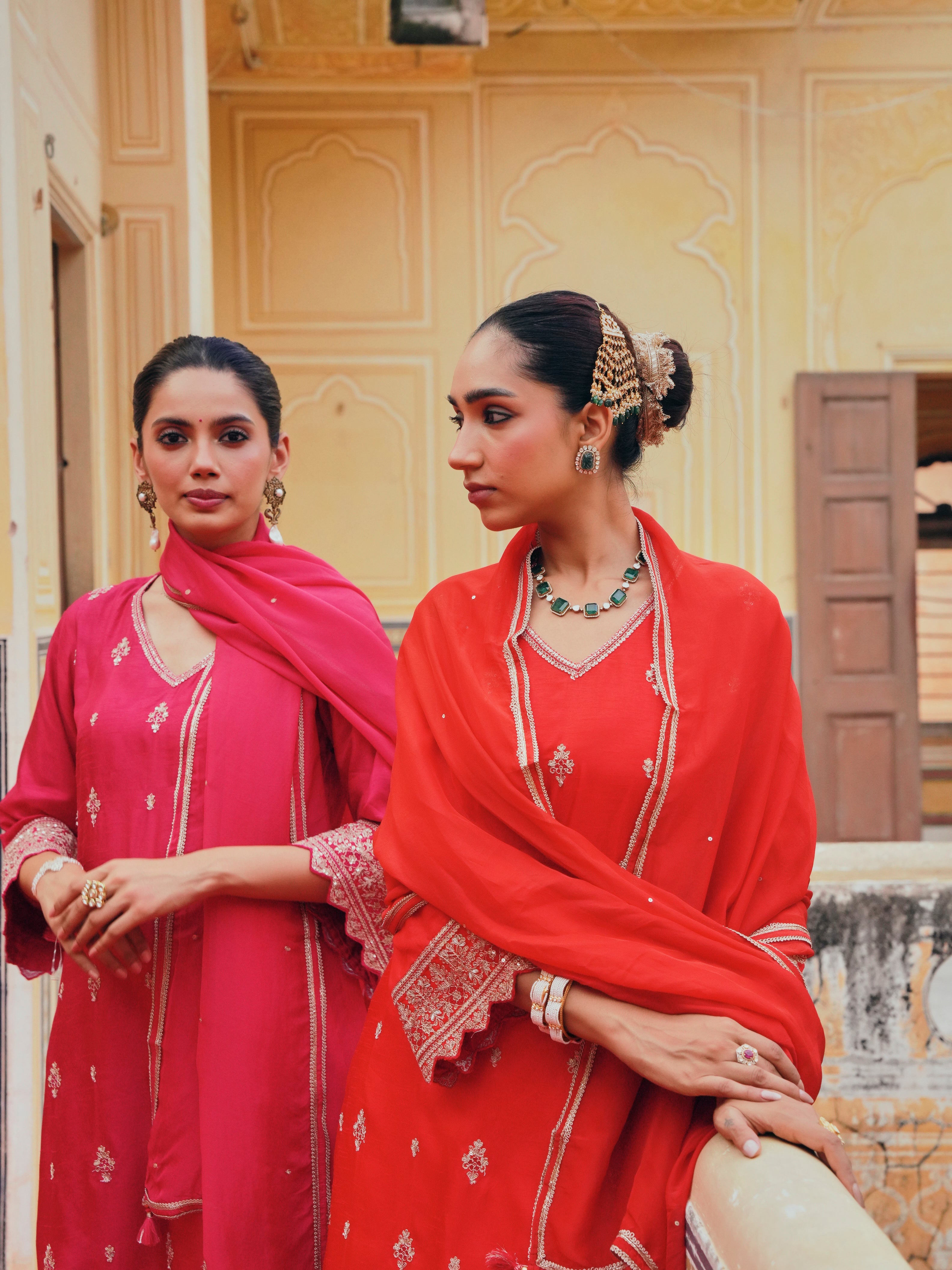 PINK A-LINE KURTA SET