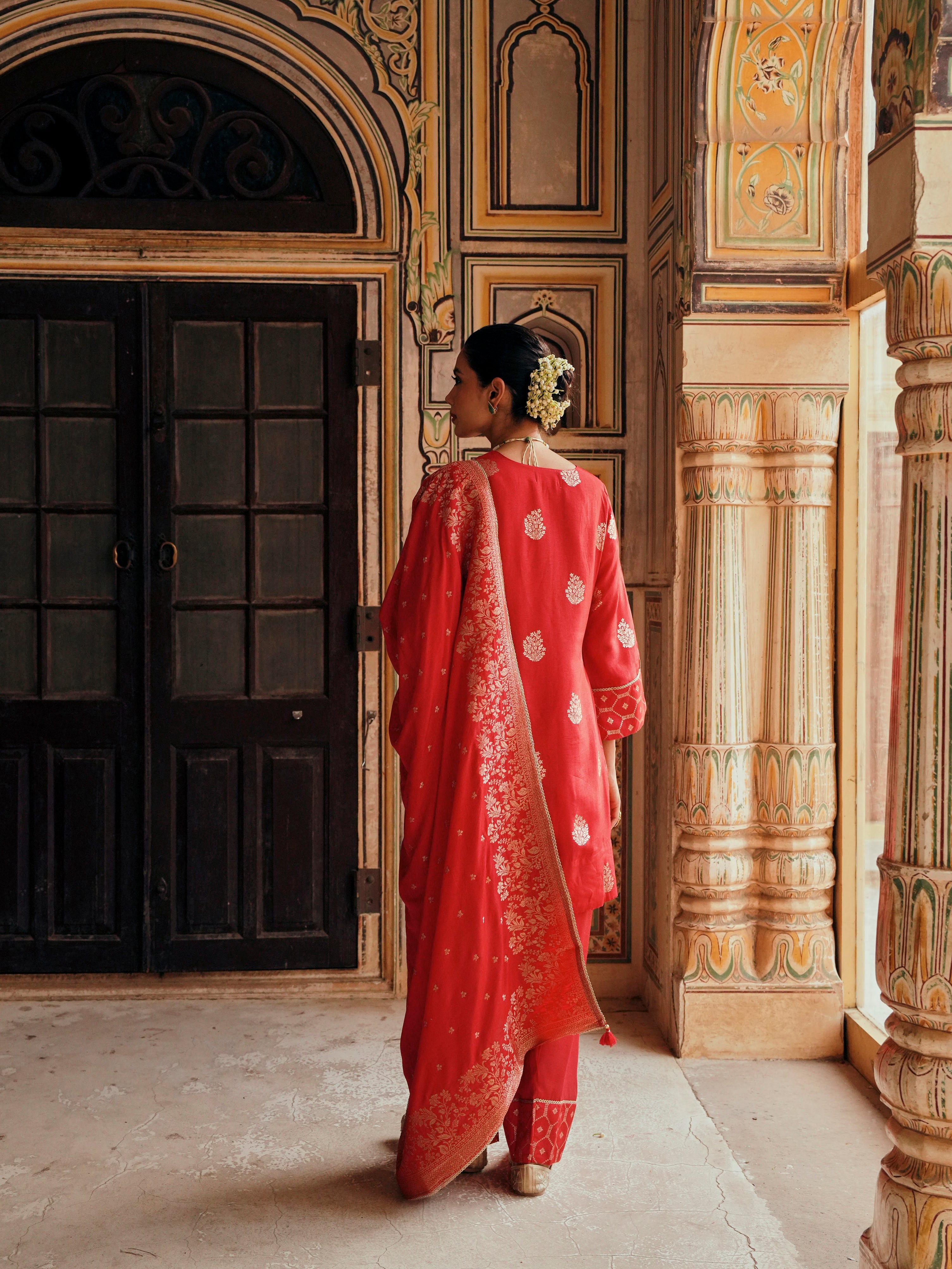RED PURE BANARSI FARSI SALWAR SET