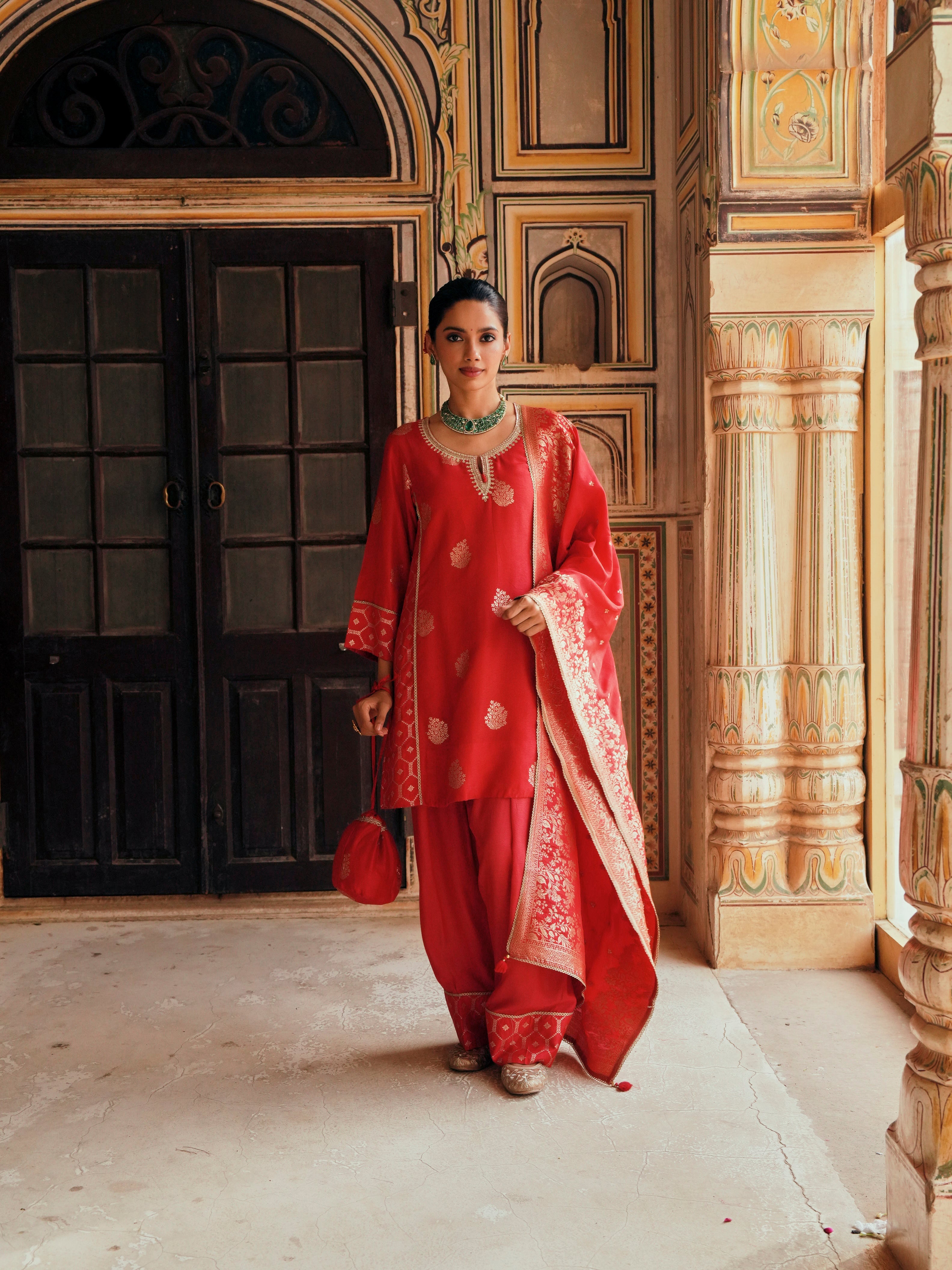 RED PURE BANARSI FARSI SALWAR SET