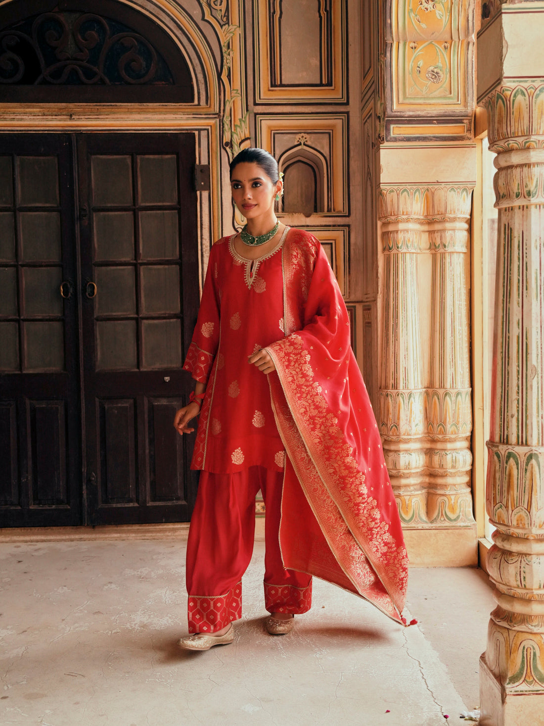 RED PURE BANARSI FARSI SALWAR SET