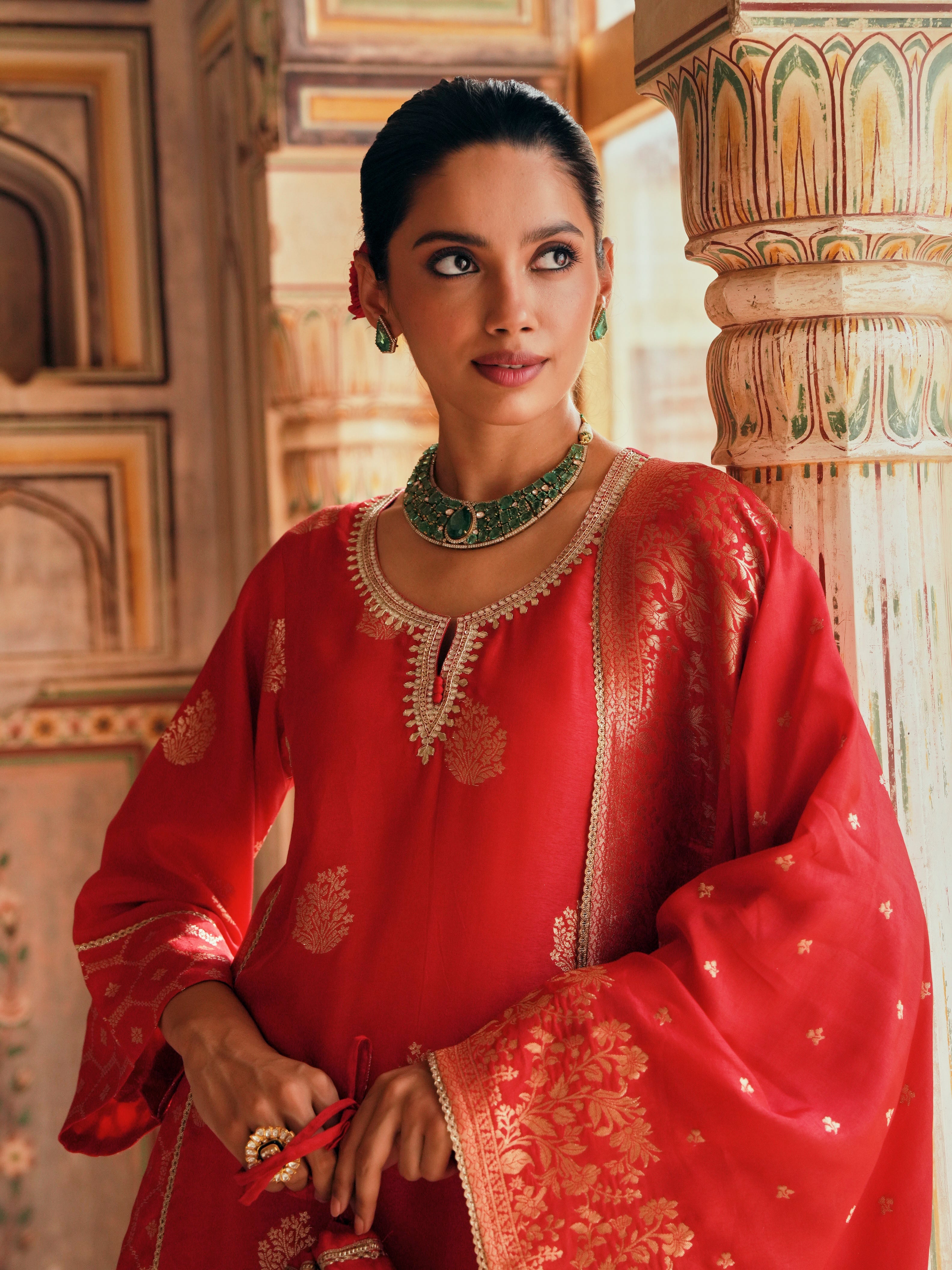 RED PURE BANARSI FARSI SALWAR SET