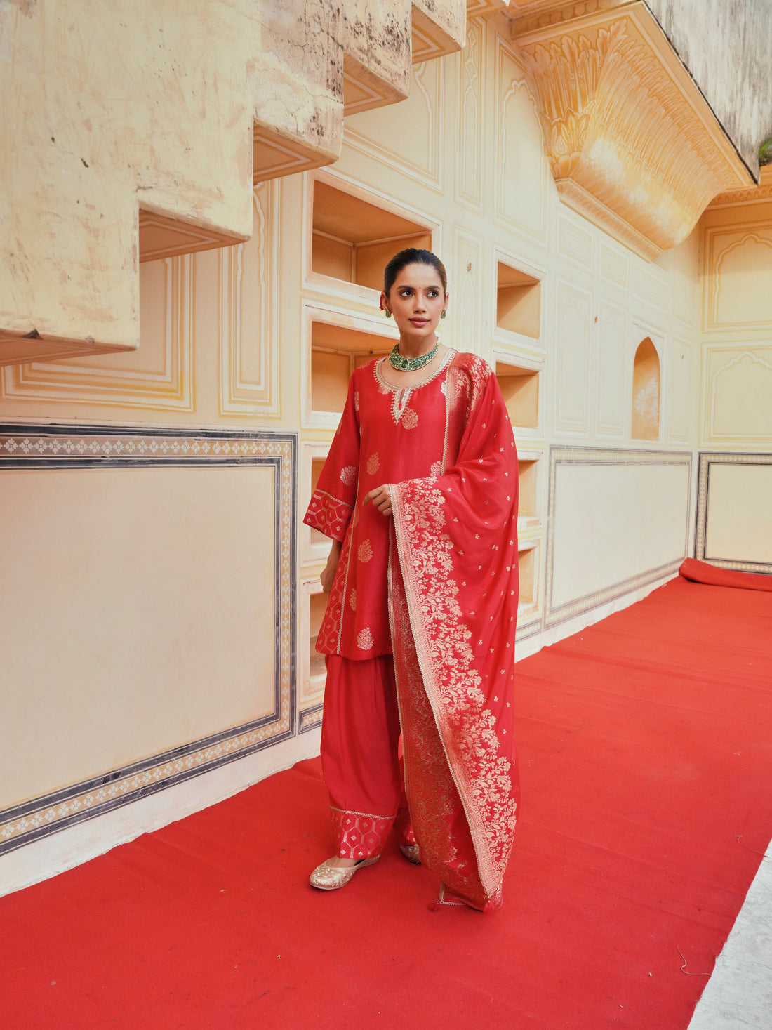 RED PURE BANARSI FARSI SALWAR SET