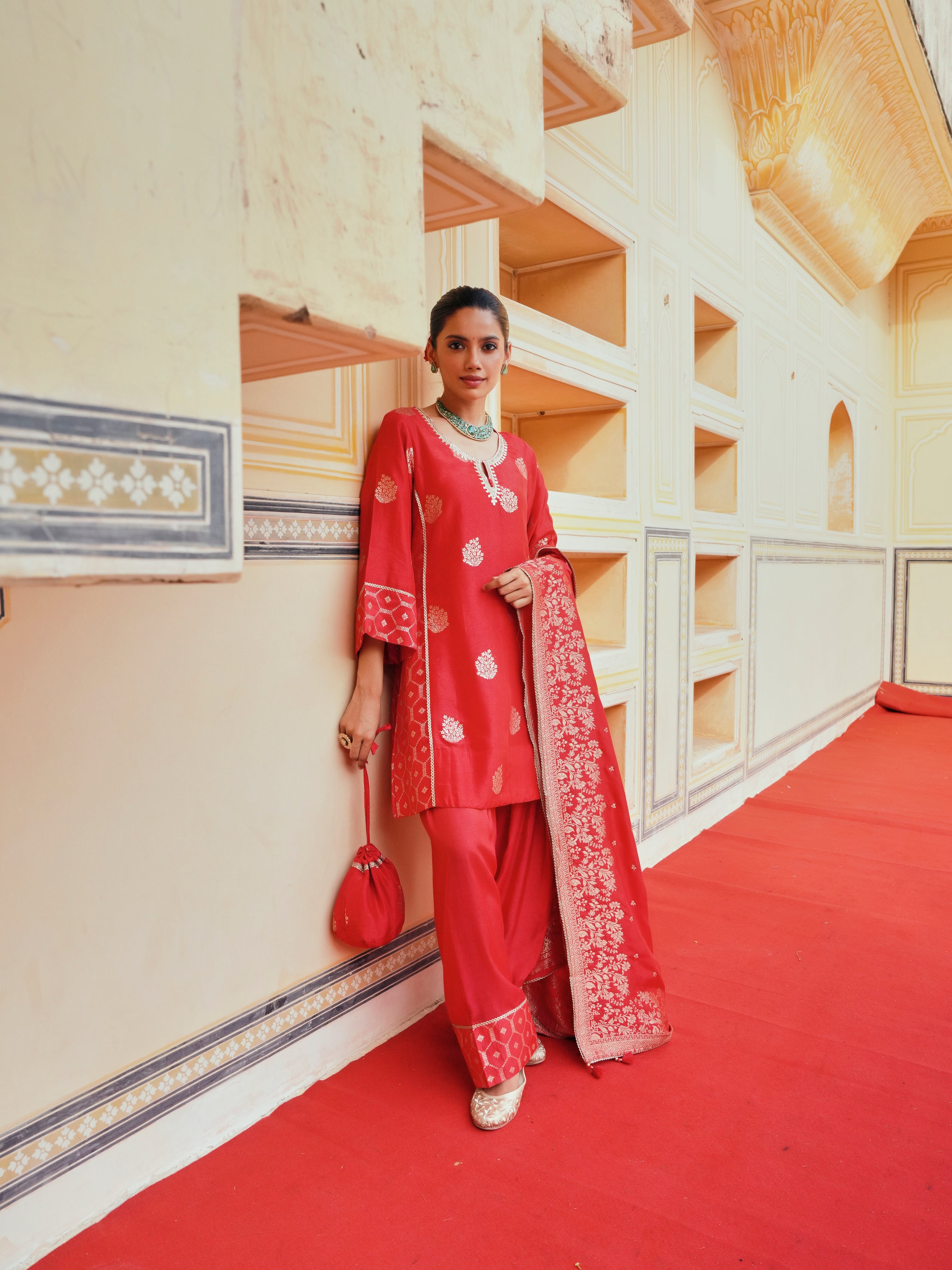 RED PURE BANARSI FARSI SALWAR SET