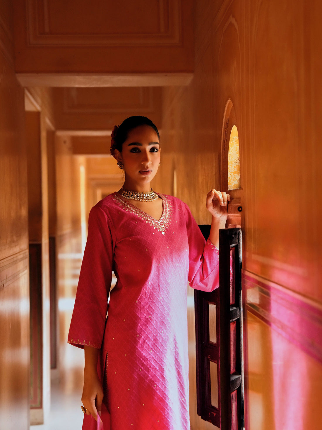 PINK PURE BANARSI COTTON PATOLA KURTA SET