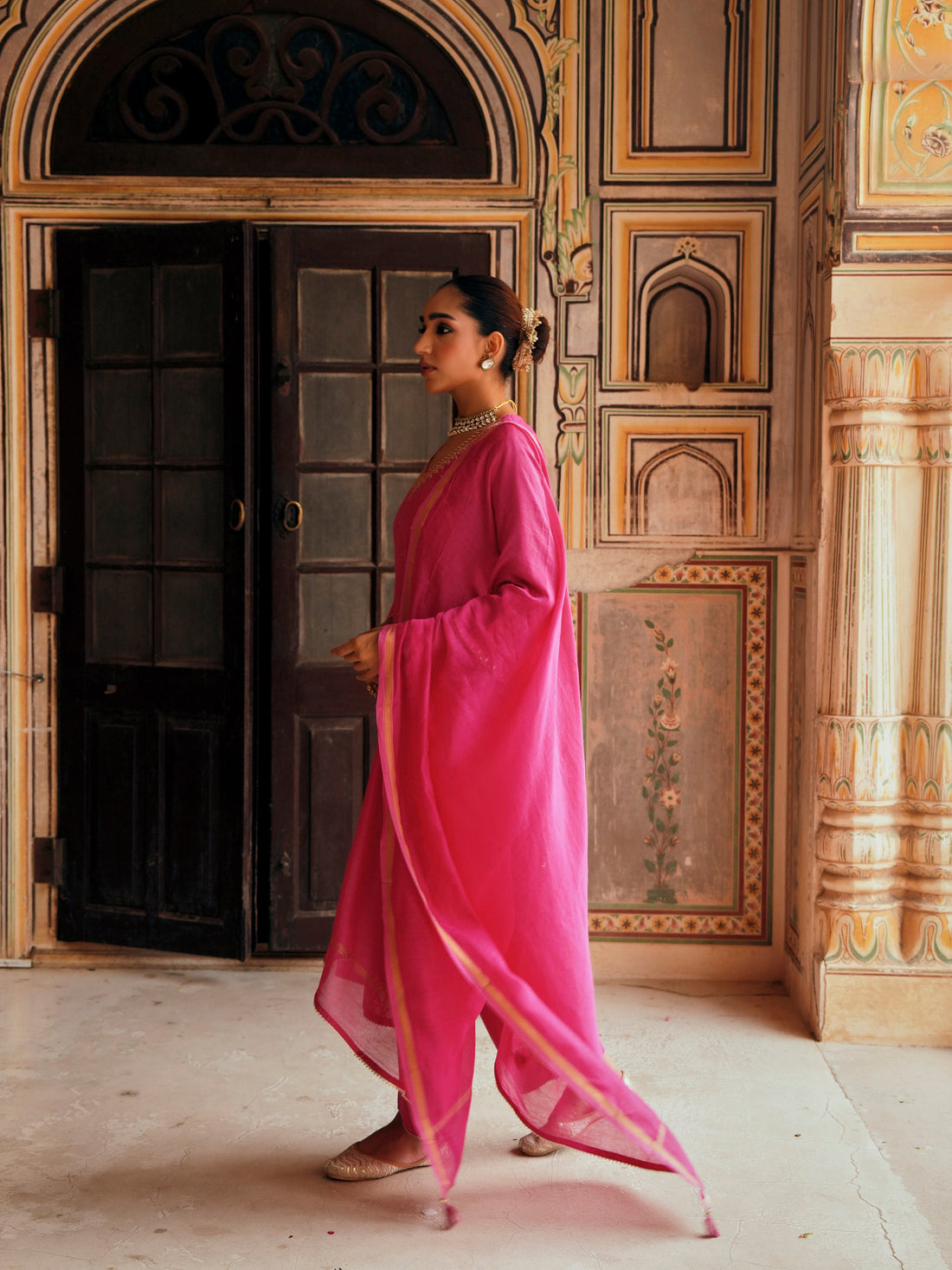 PINK PURE BANARSI COTTON PATOLA KURTA SET