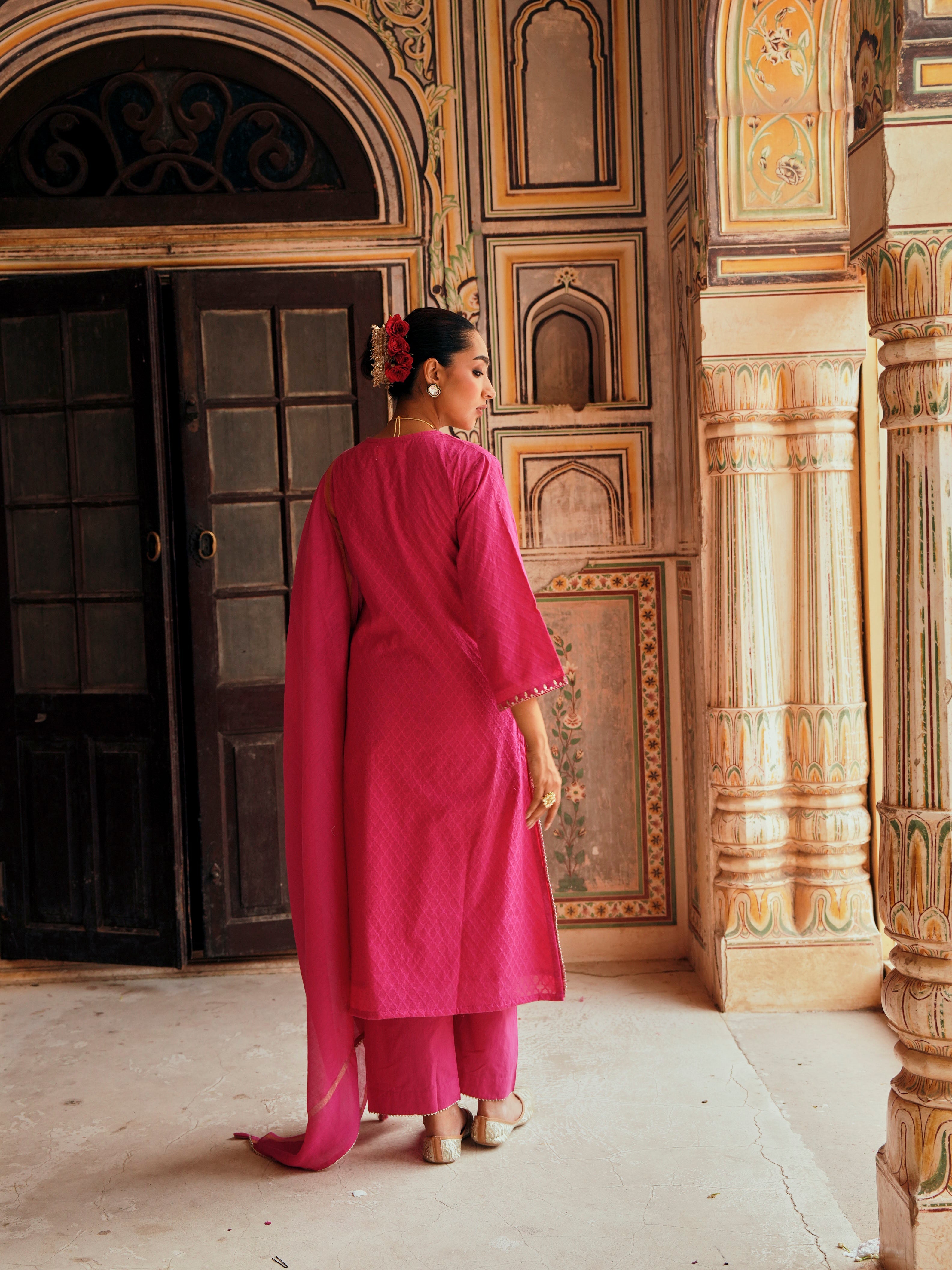 PINK PURE BANARSI COTTON PATOLA KURTA SET