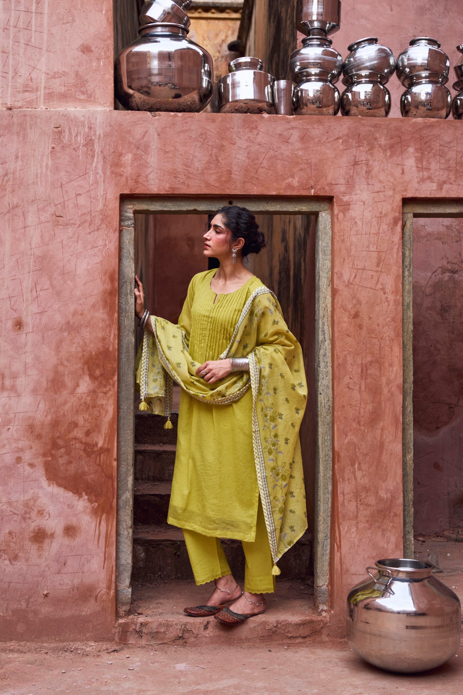 LIME GREEN KOTA DORIA SUIT SET