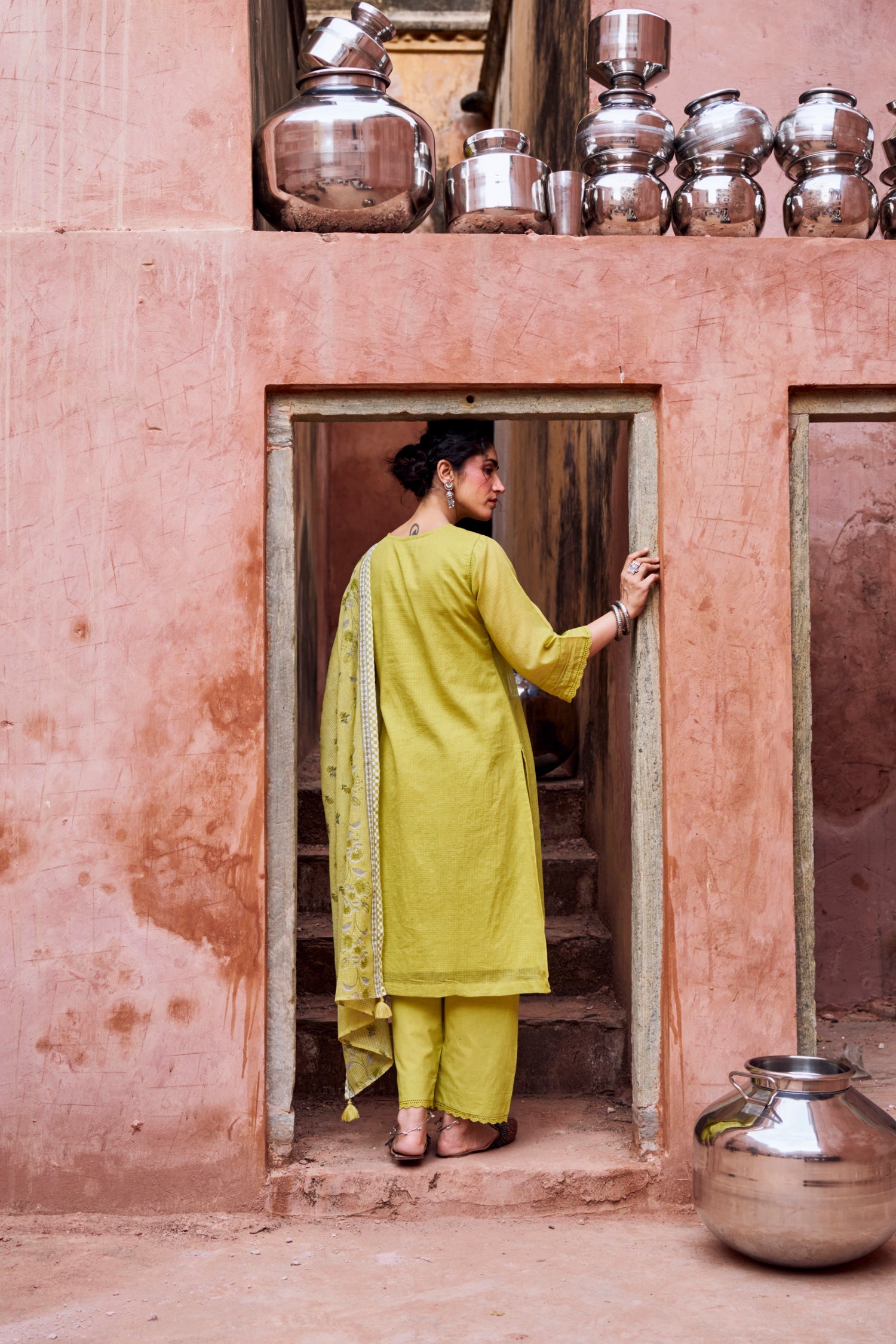 LIME GREEN KOTA DORIA SUIT SET