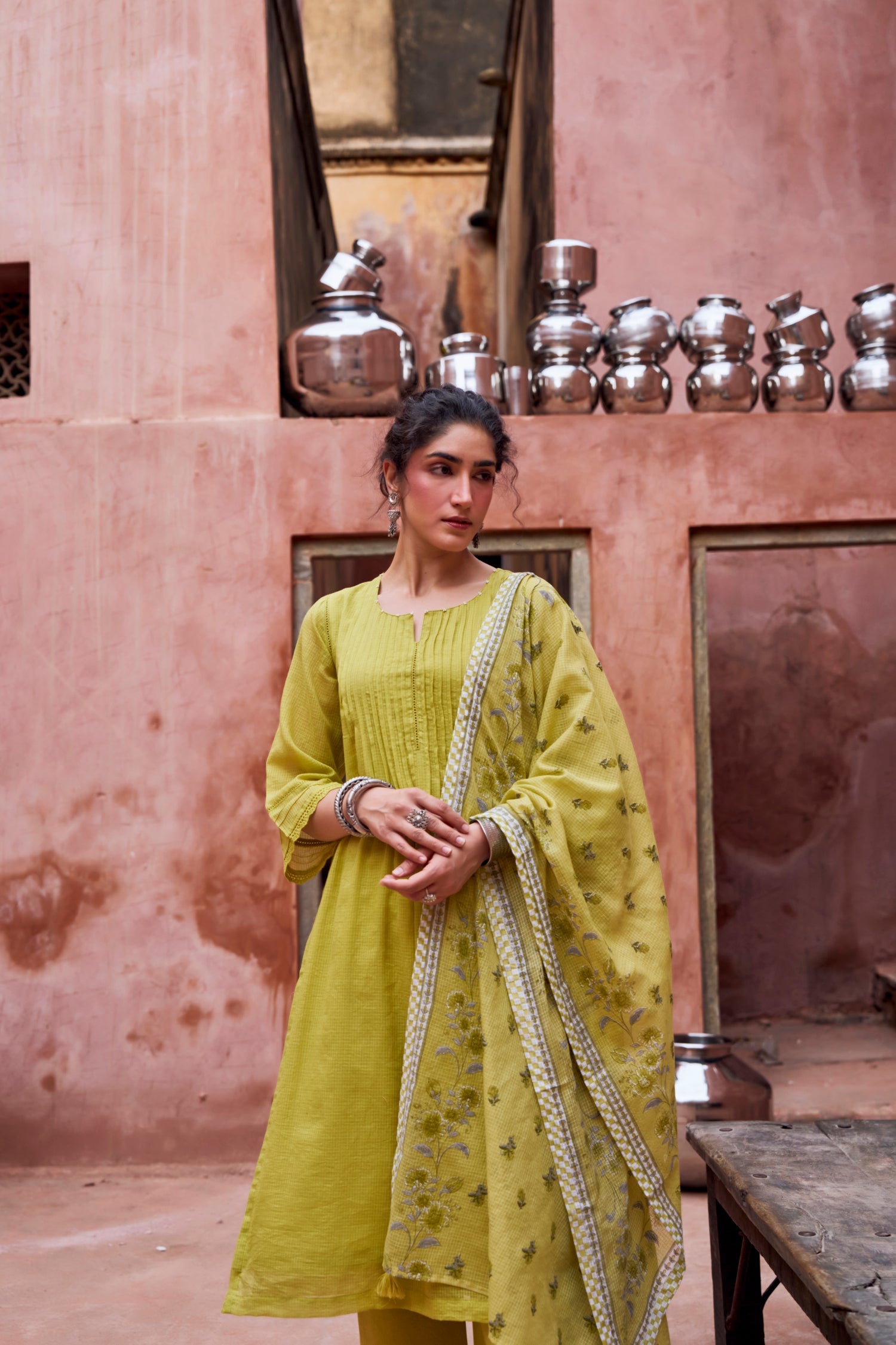 LIME GREEN KOTA DORIA SUIT SET