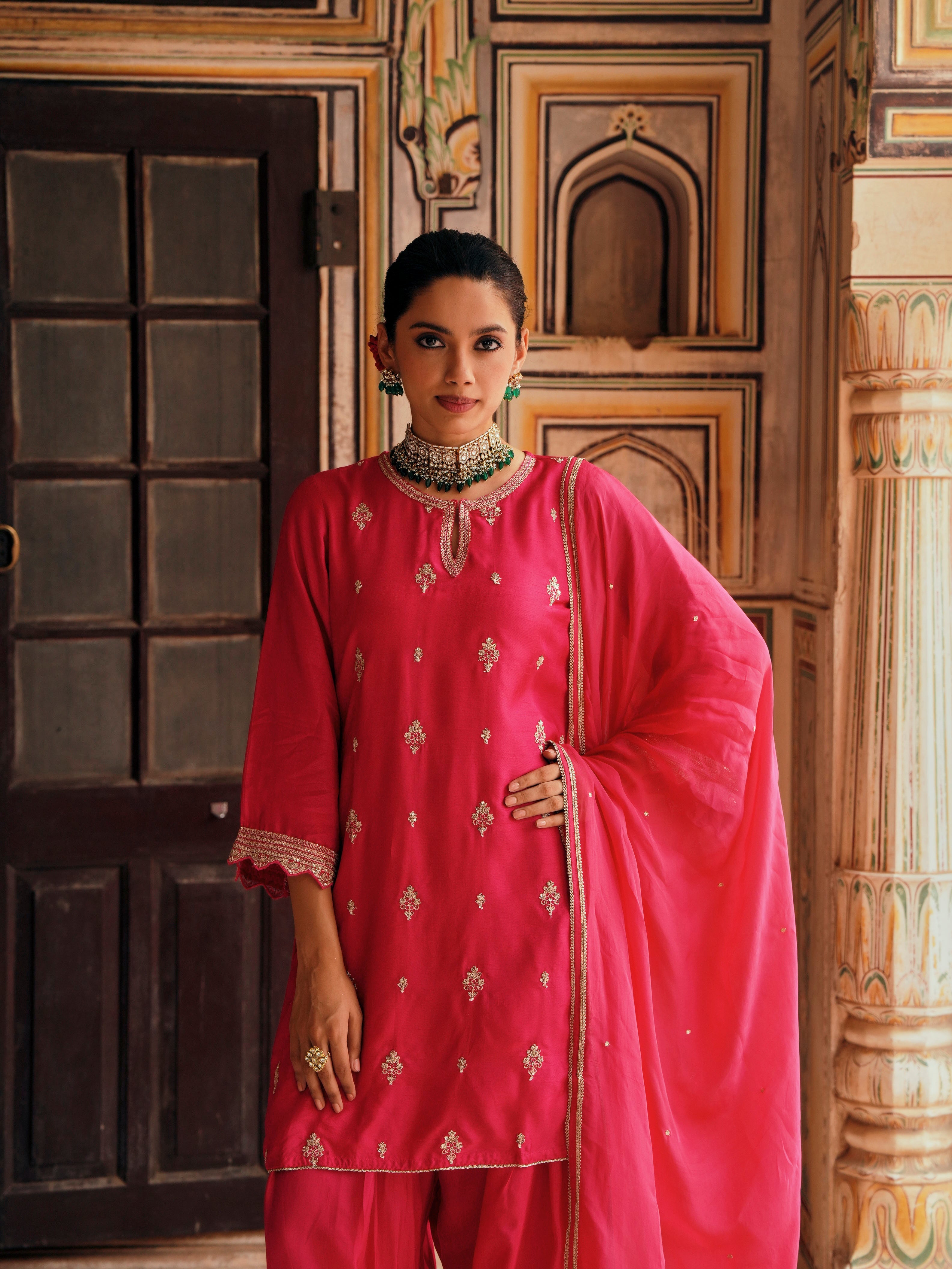 PINK  DOLA SILK FARSI SALWAR SET