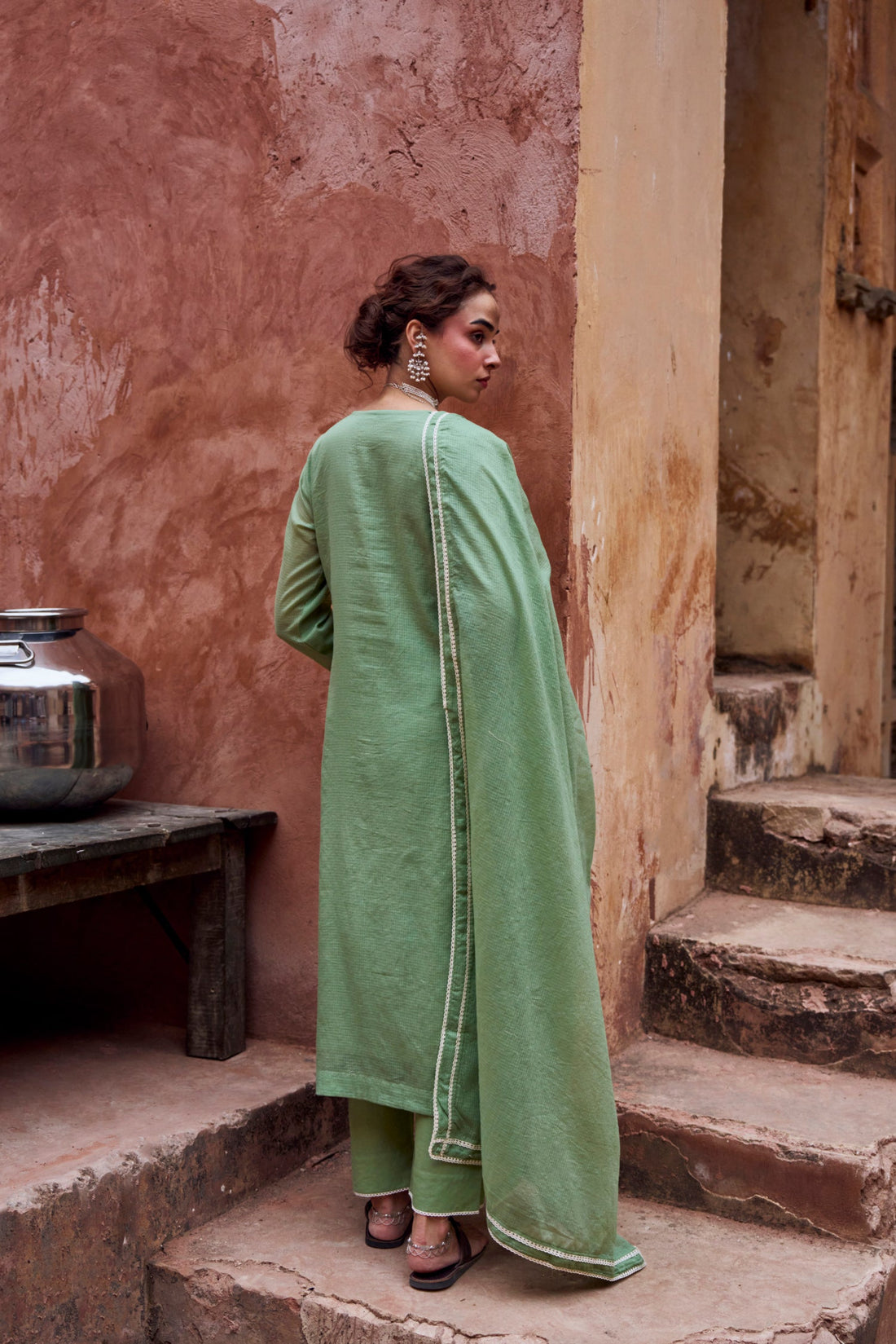 GREEN BEADWORK KOTA DORIA SUIT SET