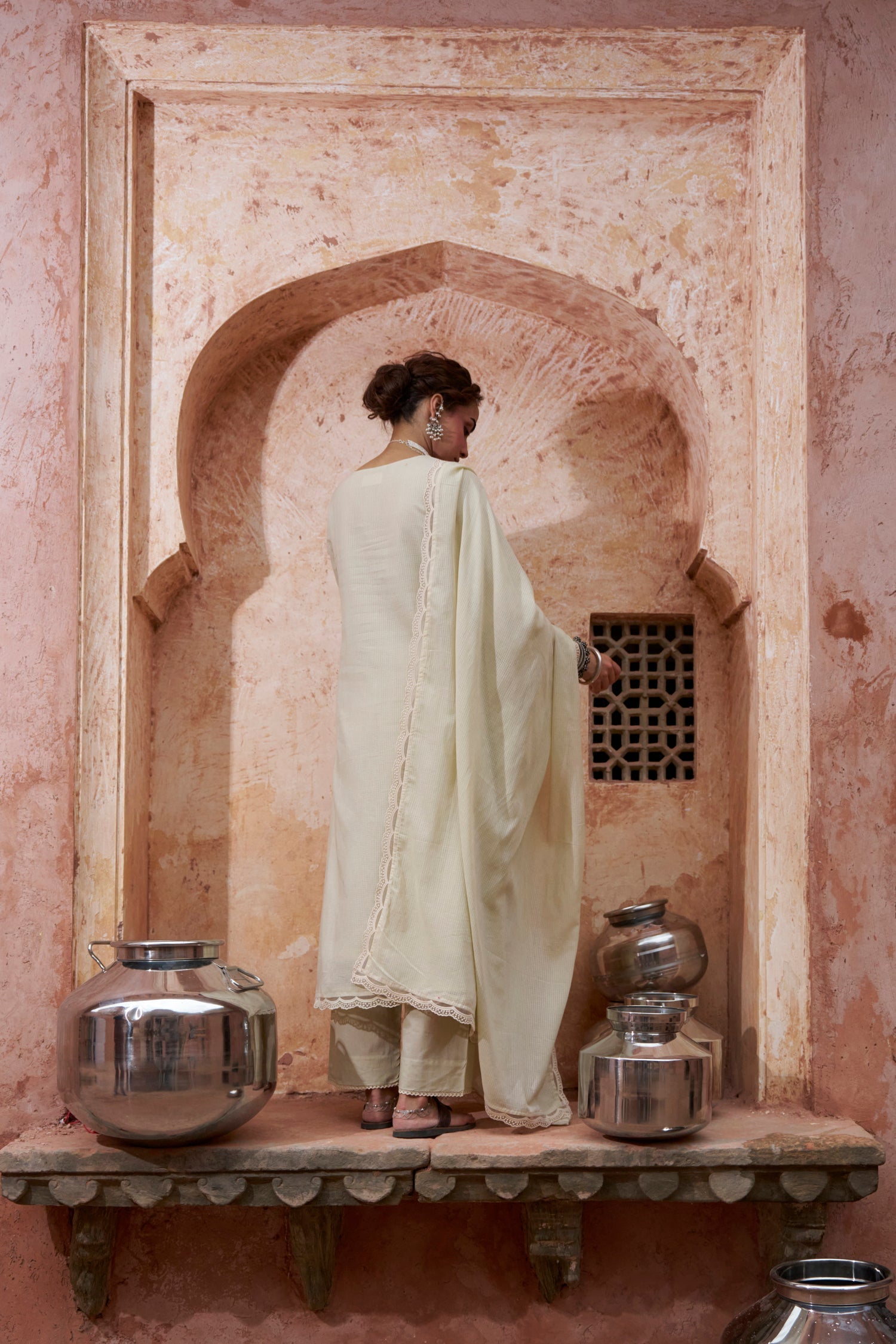 BEIGE KOTA DORIA EMBROIDERED SUIT SET