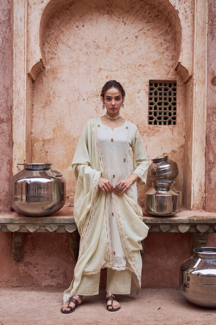 BEIGE KOTA DORIA EMBROIDERED SUIT SET