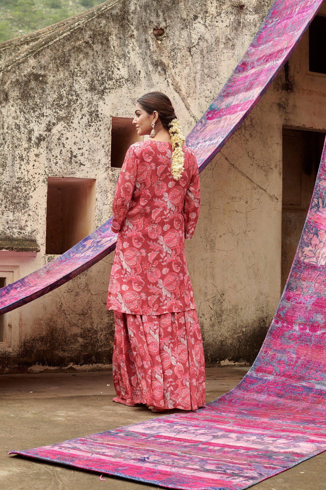 MARRON PRINTED SHARARA SET