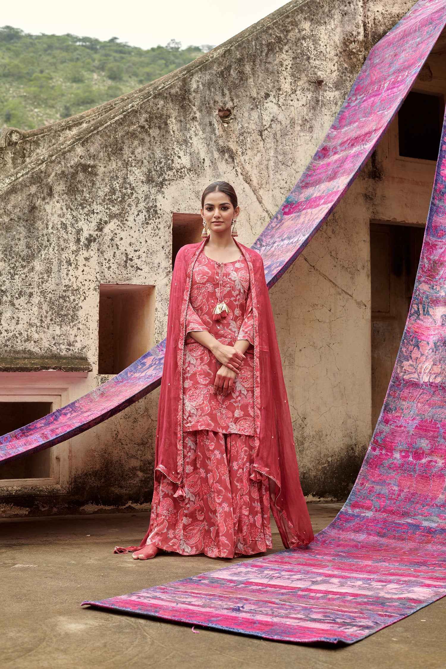 MARRON PRINTED SHARARA SET