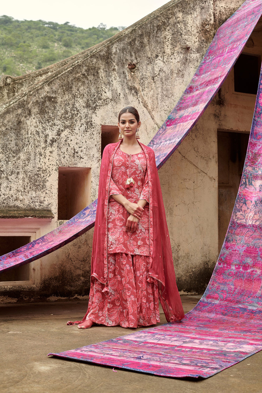 MARRON PRINTED SHARARA SET