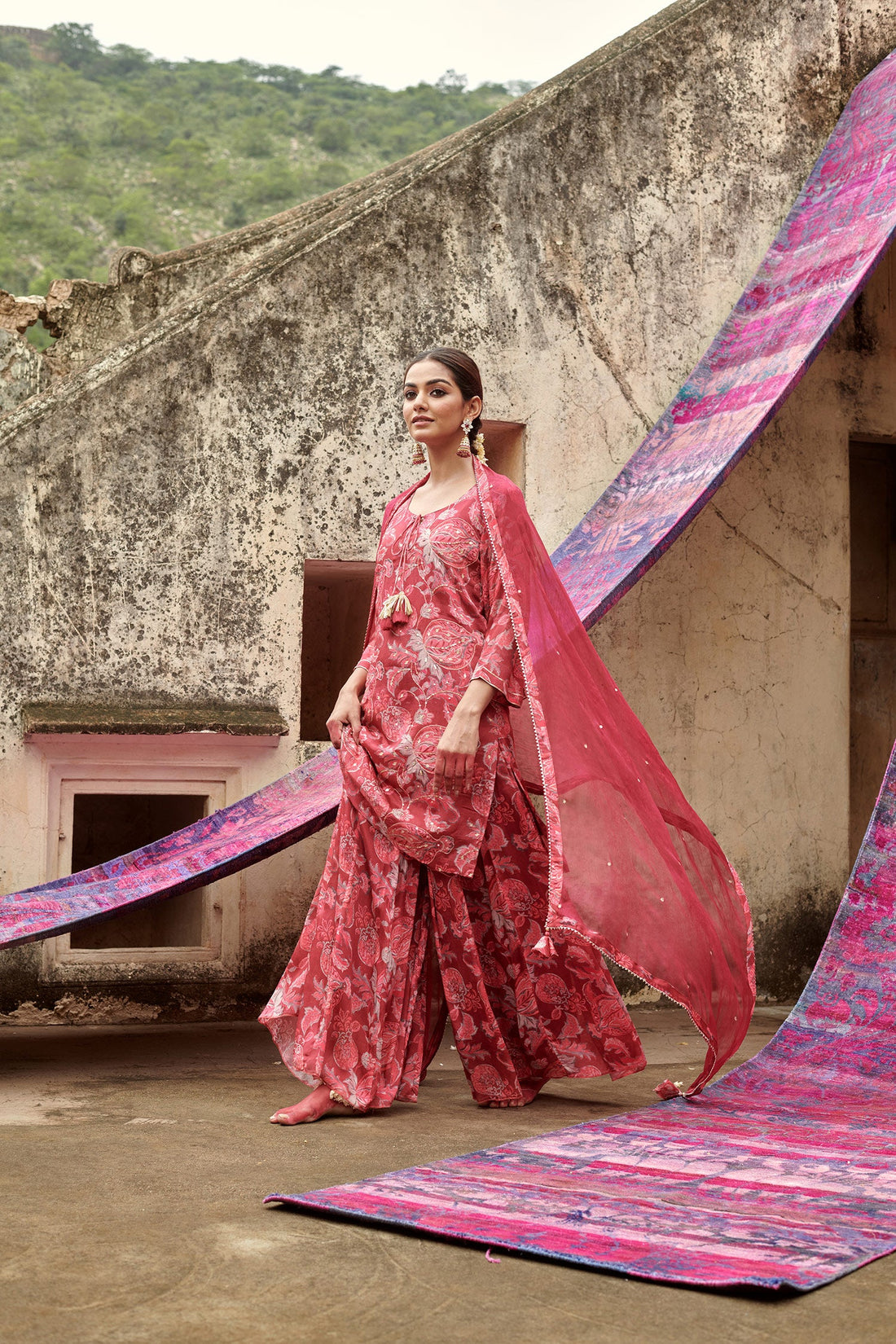 MARRON PRINTED SHARARA SET