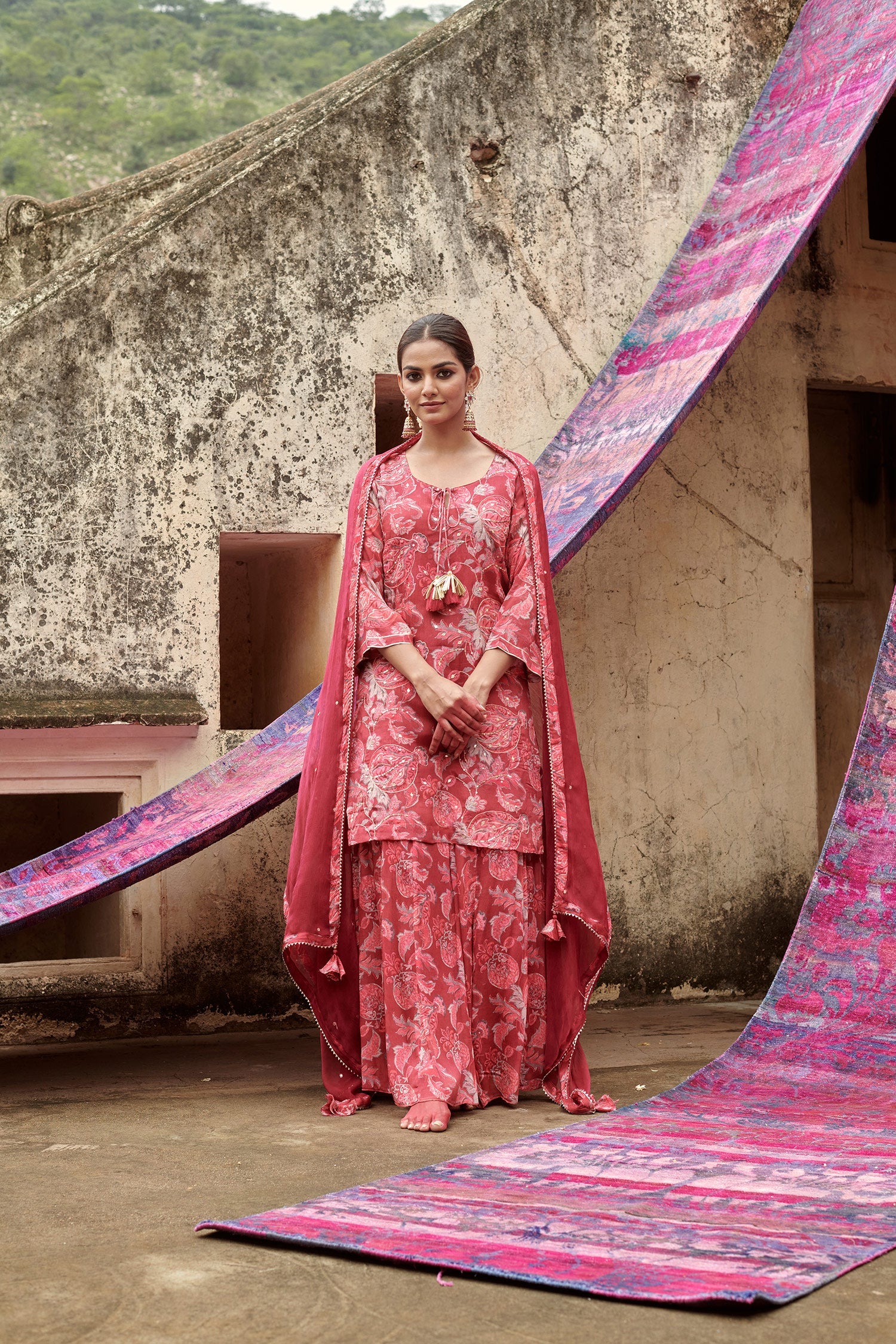 MARRON PRINTED SHARARA SET