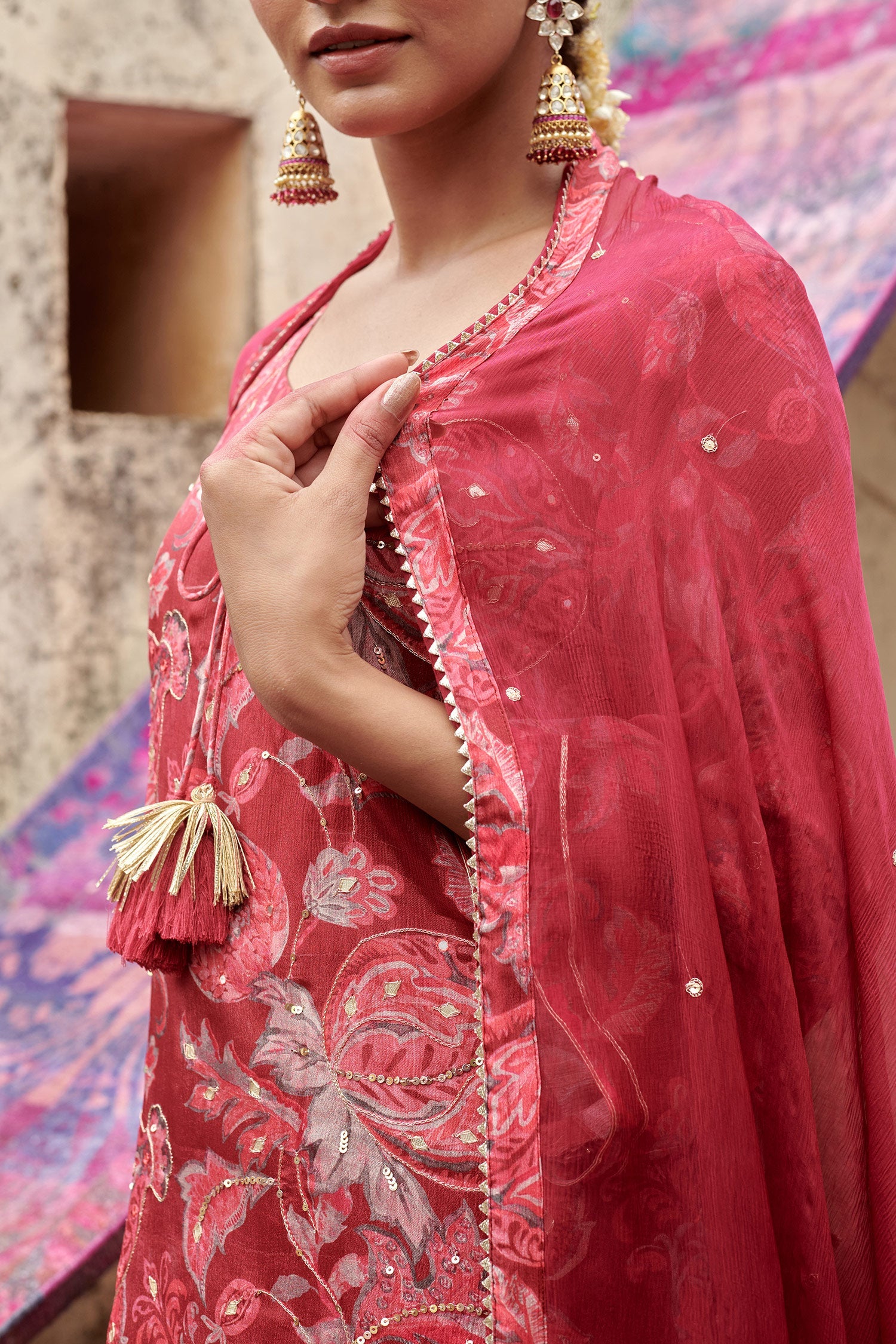 MARRON PRINTED SHARARA SET