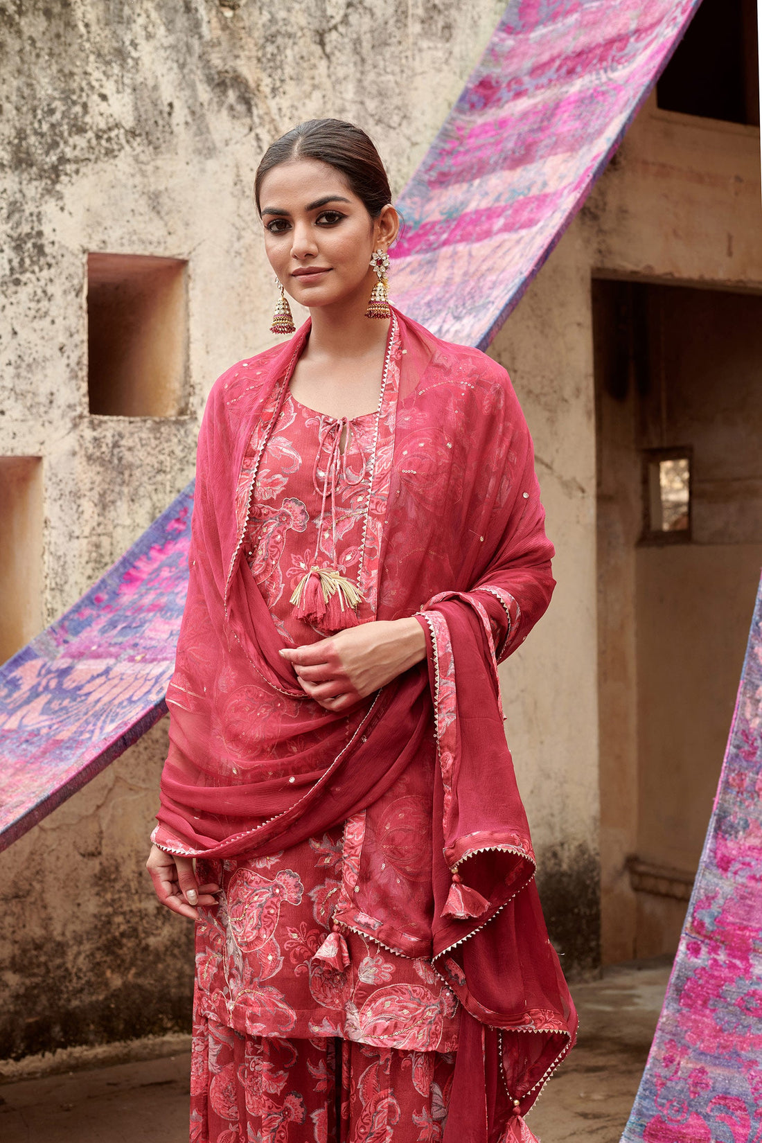 MARRON PRINTED SHARARA SET