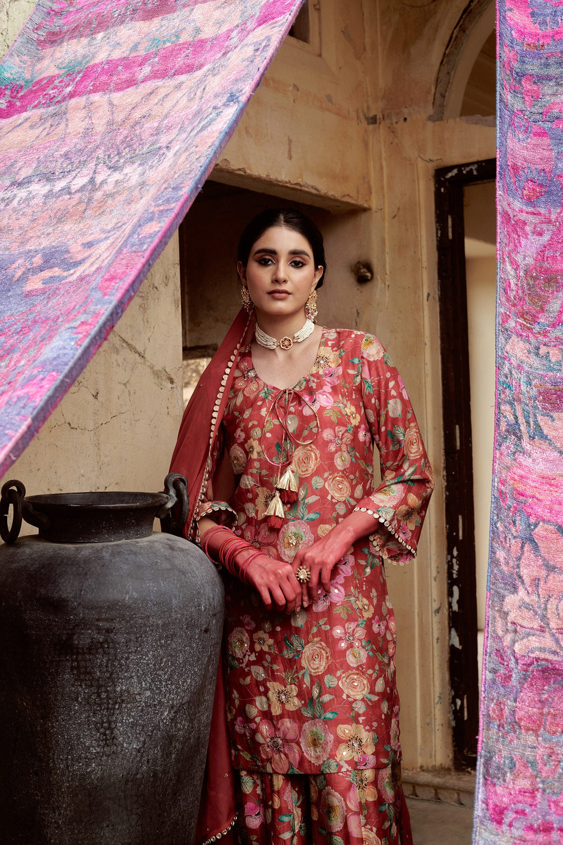 FLORAL RED GARARA SET