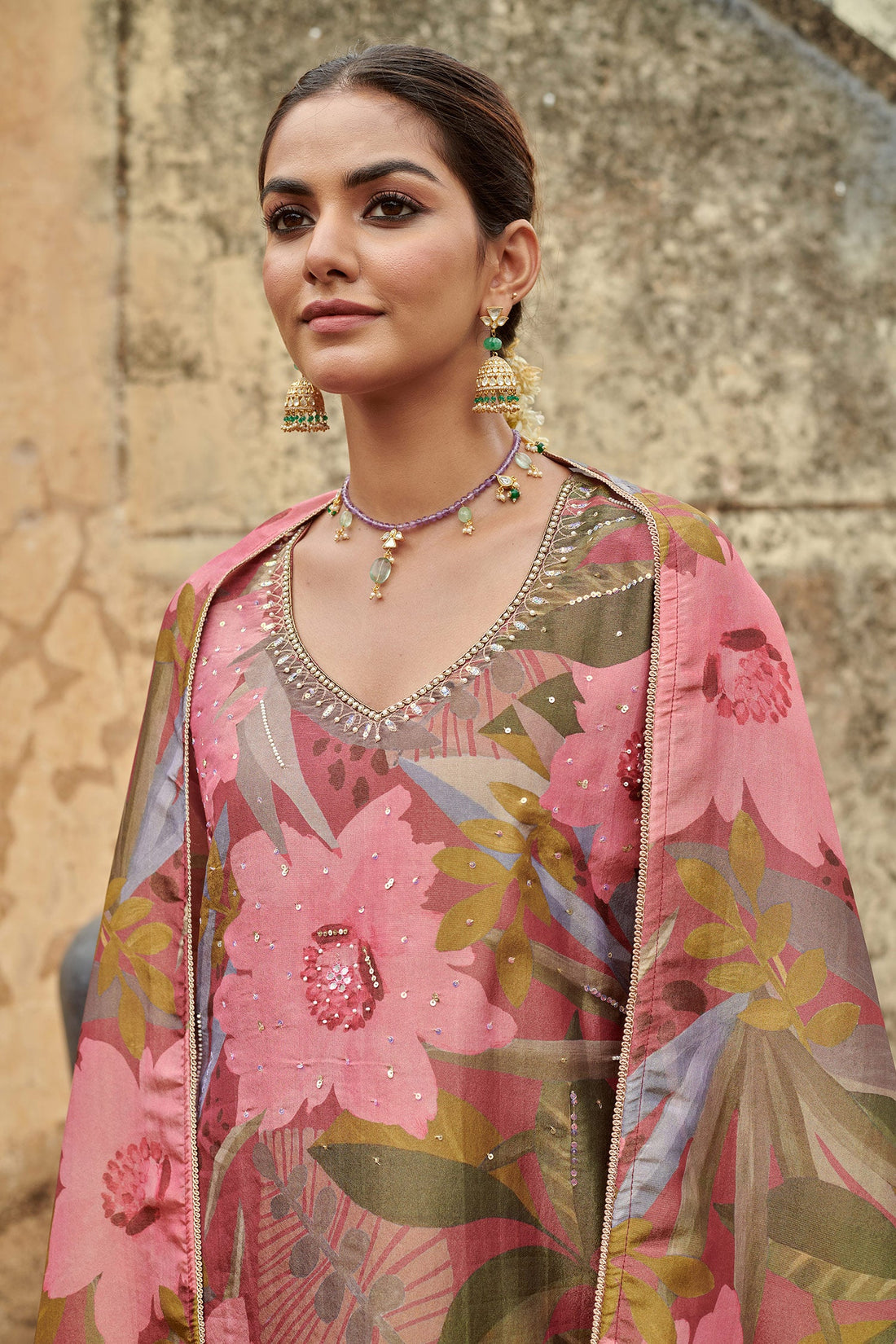 MULTICOLOR  V-NECK KURTA SET