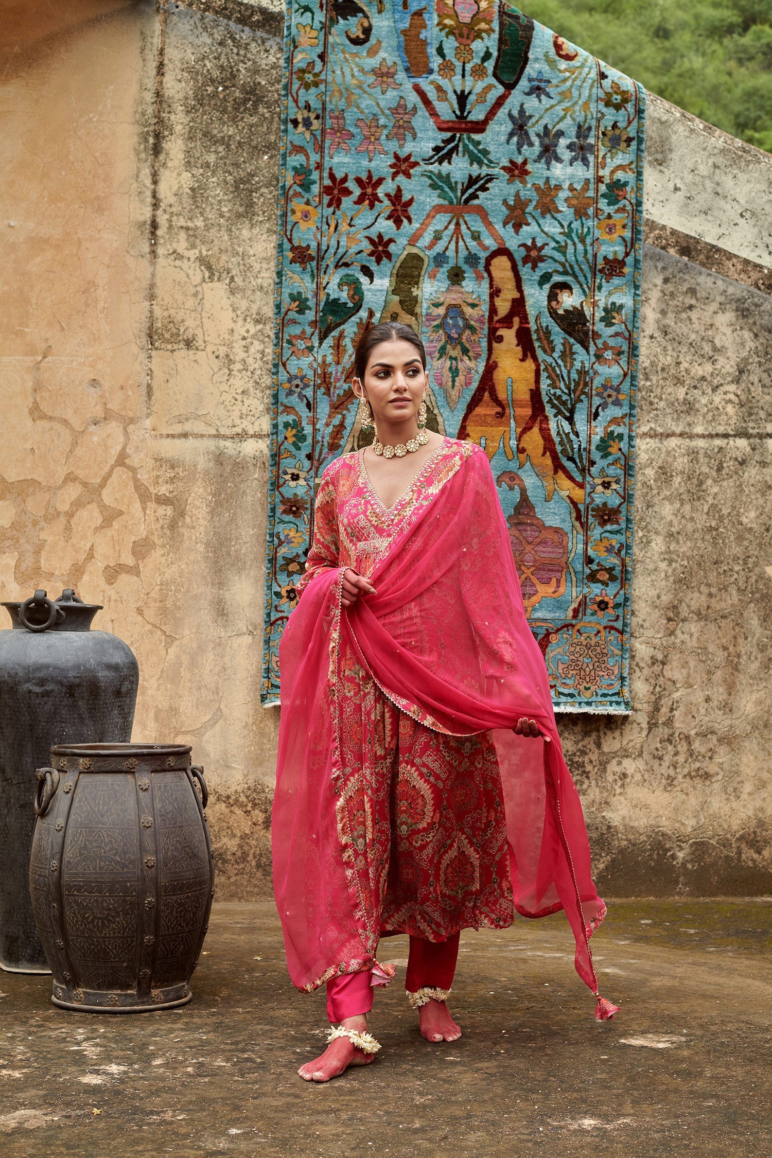 PINK CHINNON A-LINE KURTA SET