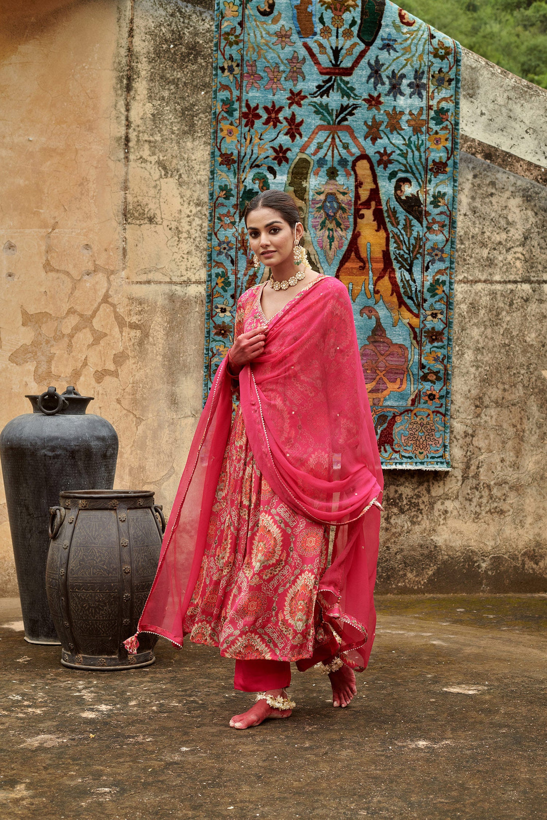 PINK CHINNON A-LINE KURTA SET