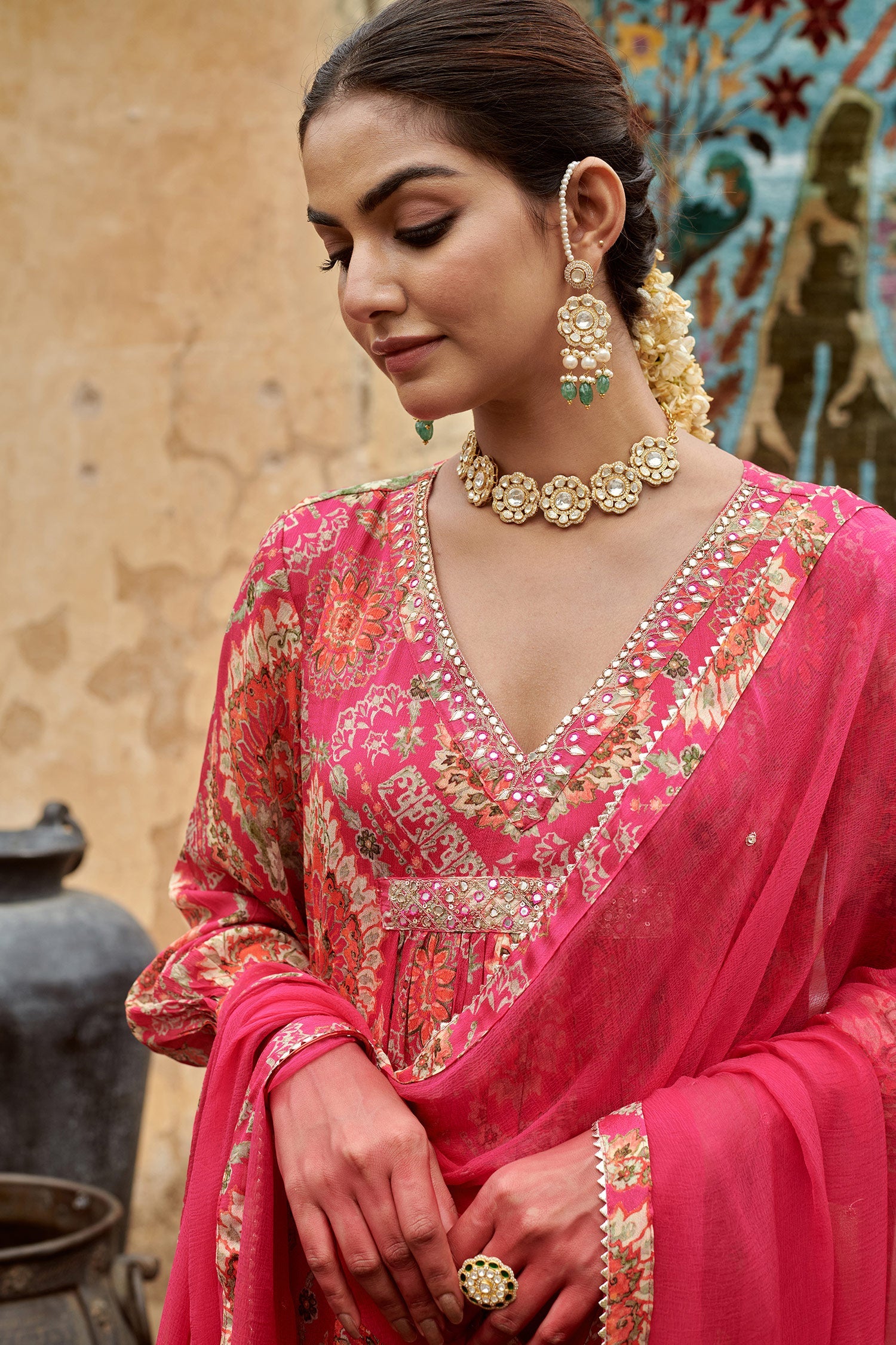 PINK CHINNON A-LINE KURTA SET