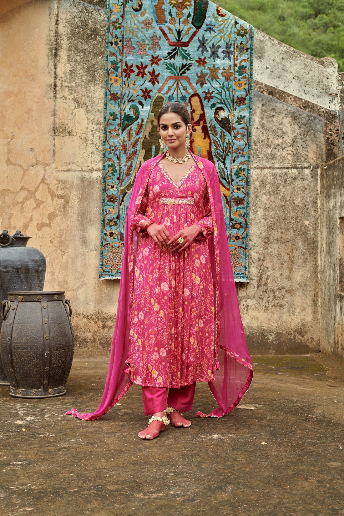 PINK A-LINE KURTA SET