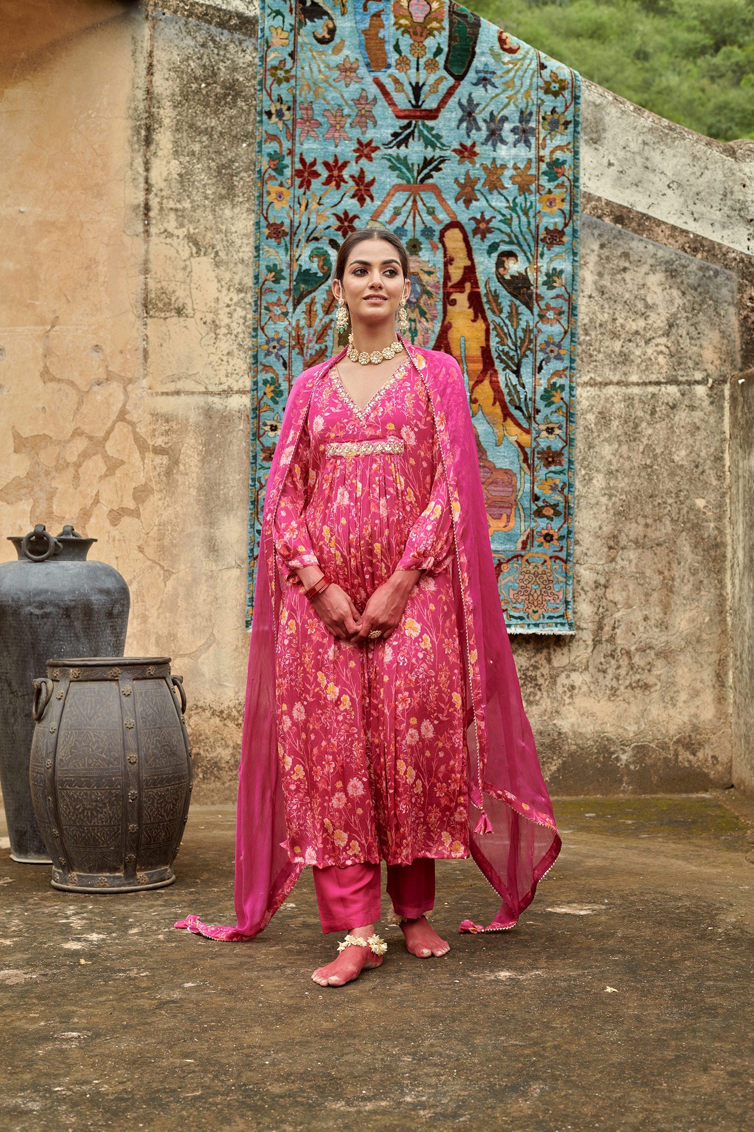 PINK A-LINE KURTA SET